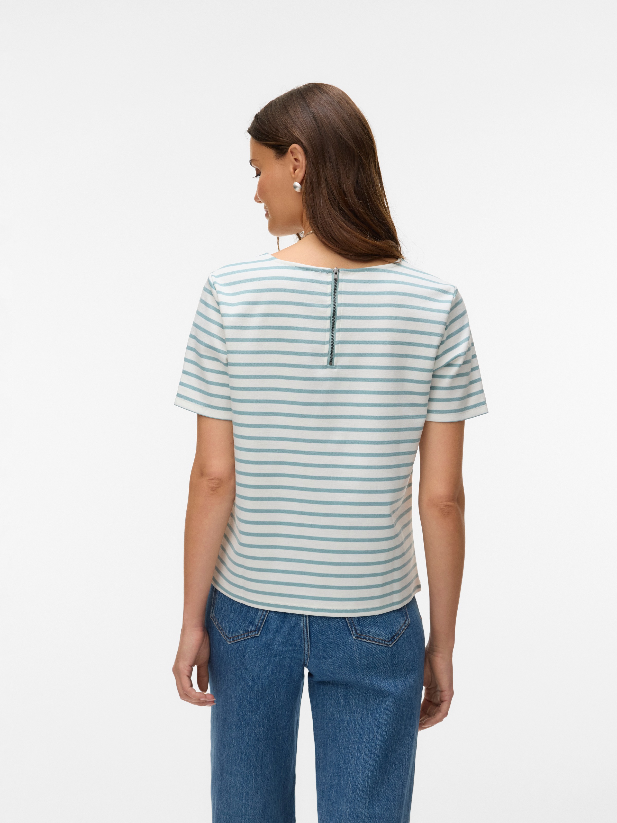Vero Moda Rundhalsshirt »VMABBY SS ZIP TOP JRS NOOS« Materialmix, regular fit