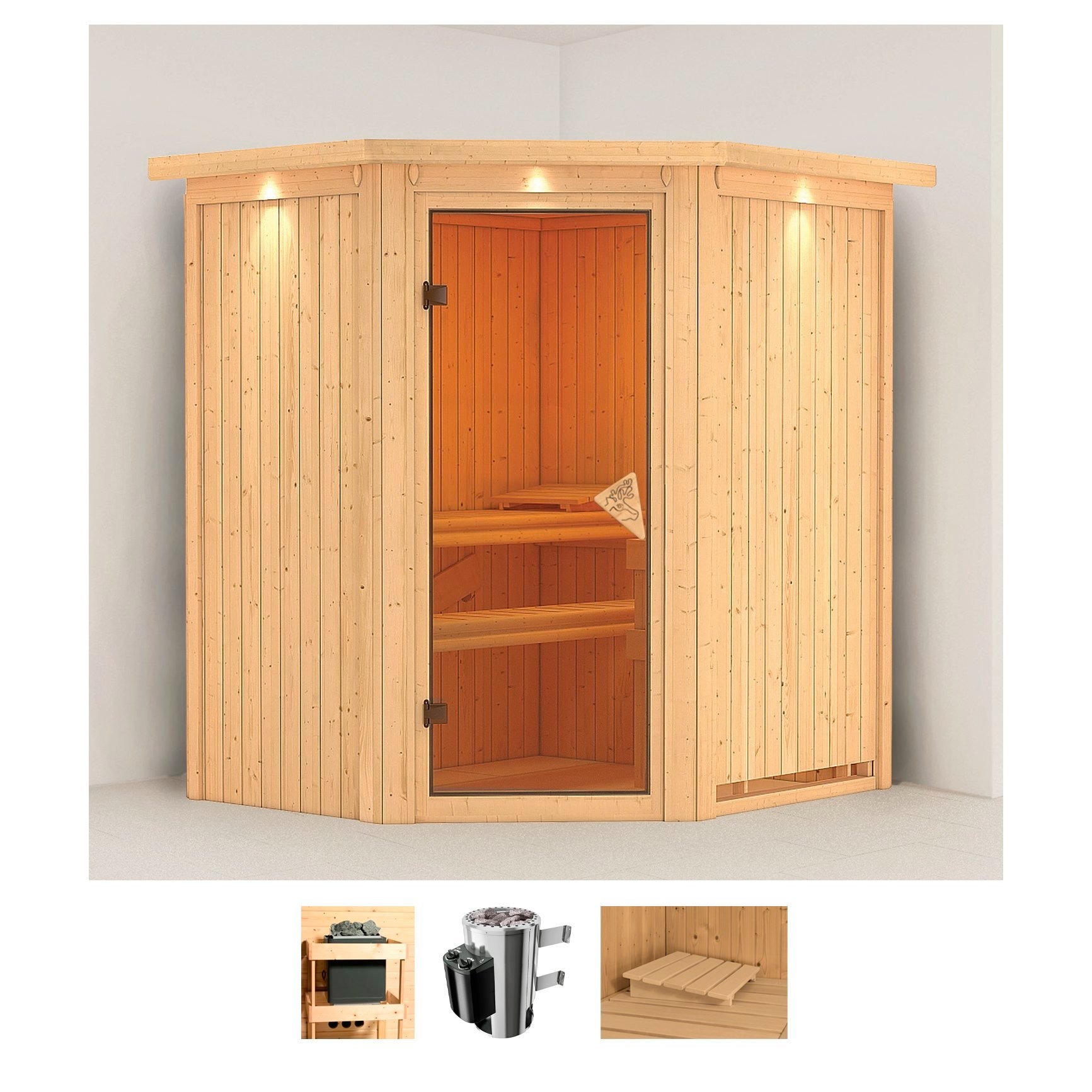 Karibu Sauna "Tomke" Set, Ofen 3,6 kW intgr. Strg