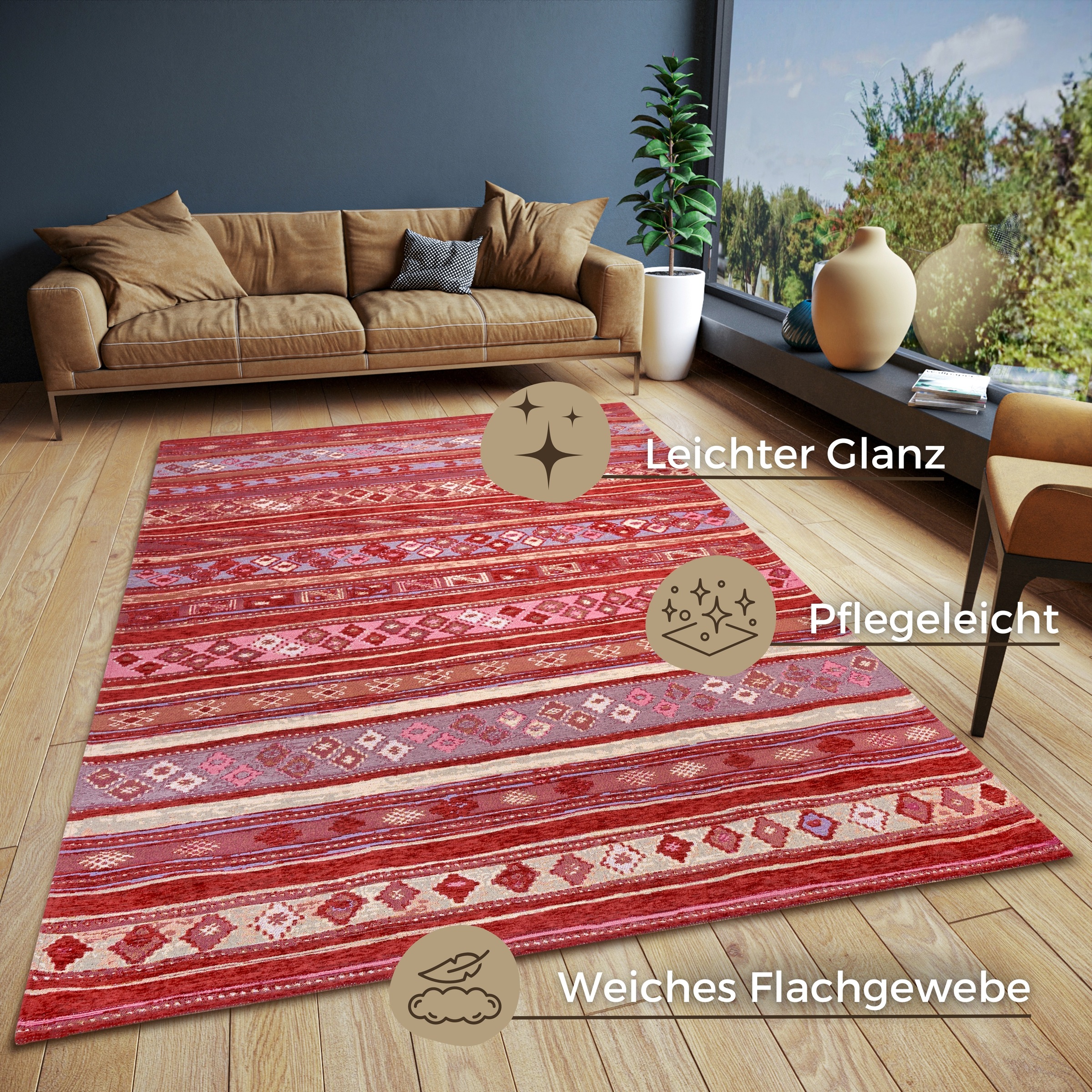 HANSE Home Teppich »Yara«, rechteckig, 5 mm Höhe, Flachgewebe robust, Anti-Slip, Boho Design, moderne Farben