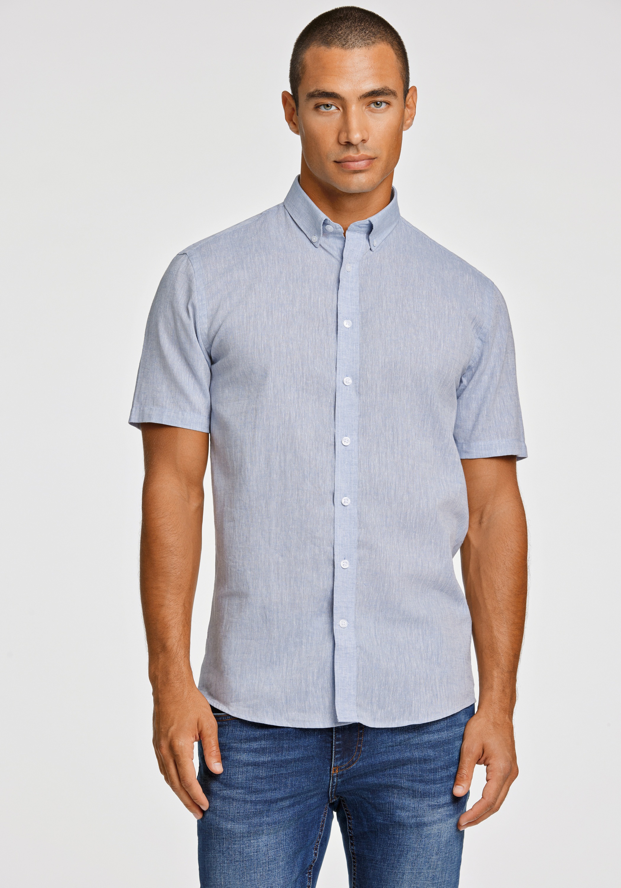 Leinenhemd LINDBERGH "Leinenhemd Relaxed Fit", Herren, Gr. L, Normalgrößen, blau (light blau), Obermaterial: 55% Leinen, 45% Baumwolle, Hemden