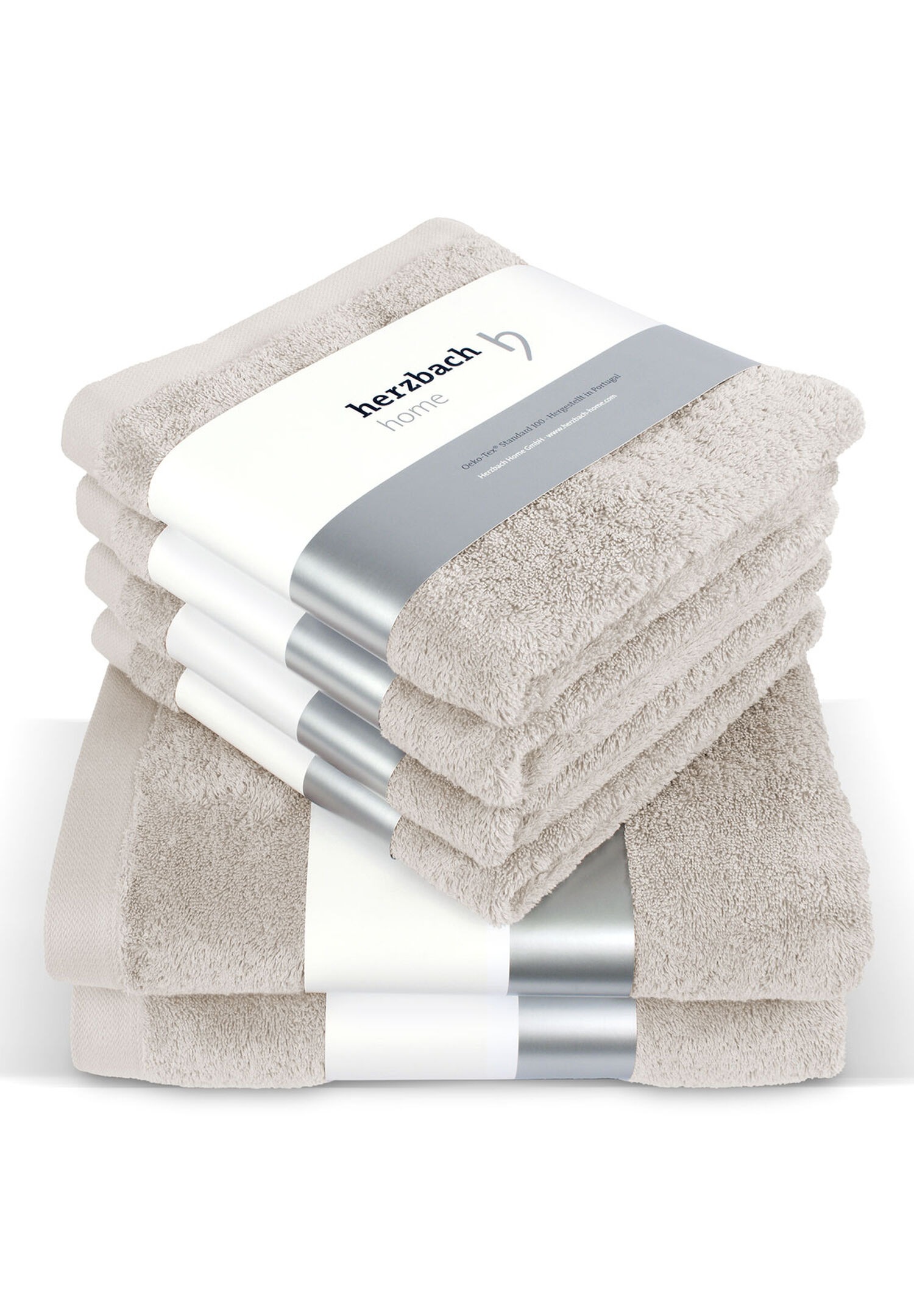 "Handtuch Set HERZBACH HOME ""Pura"" Gr. 70, beige (sandgrau), 6, Jersey, Jersey, Obermaterial: 100% Baumwolle CO., Handtuch-Sets, 6er Set, 550g/m²