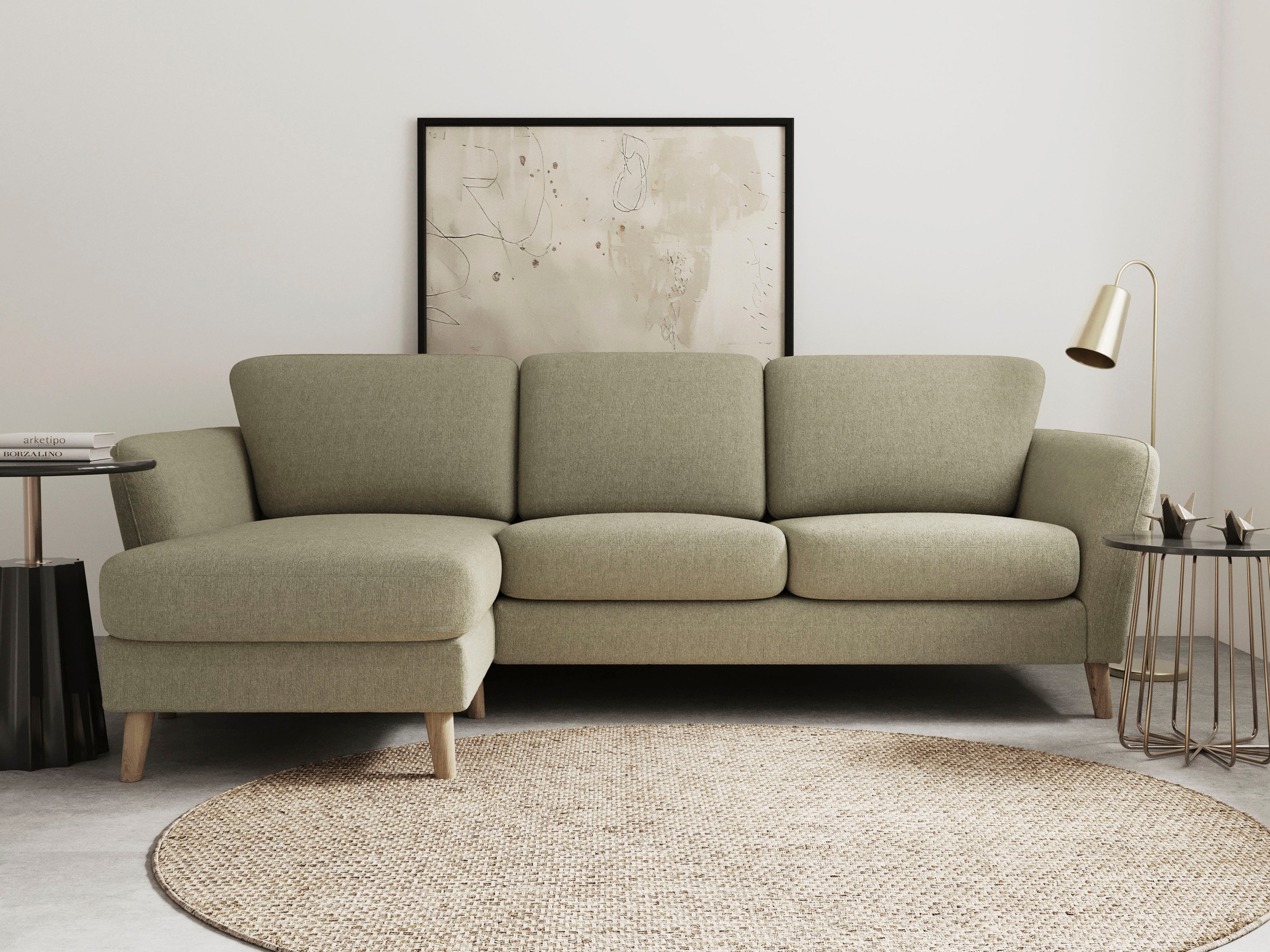 OTTO home Ecksofa "MARSEILLE (242/152cm),L-Form, Rec. rechts/links" Massivholzbeine Eiche, Landhausstil, Wellenunterfederung