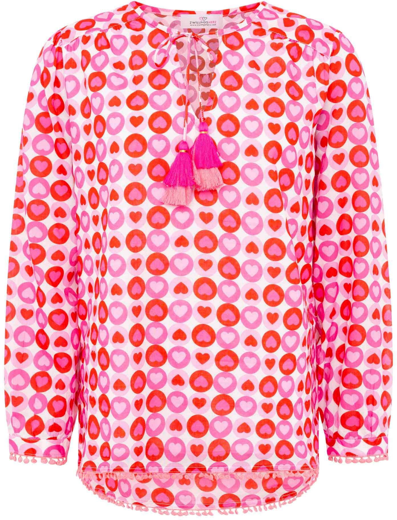 Zwillingsherz Shirtbluse ""Schmetterling"" Blumenmuster, Tasseln,Pom Pom Be günstig online kaufen