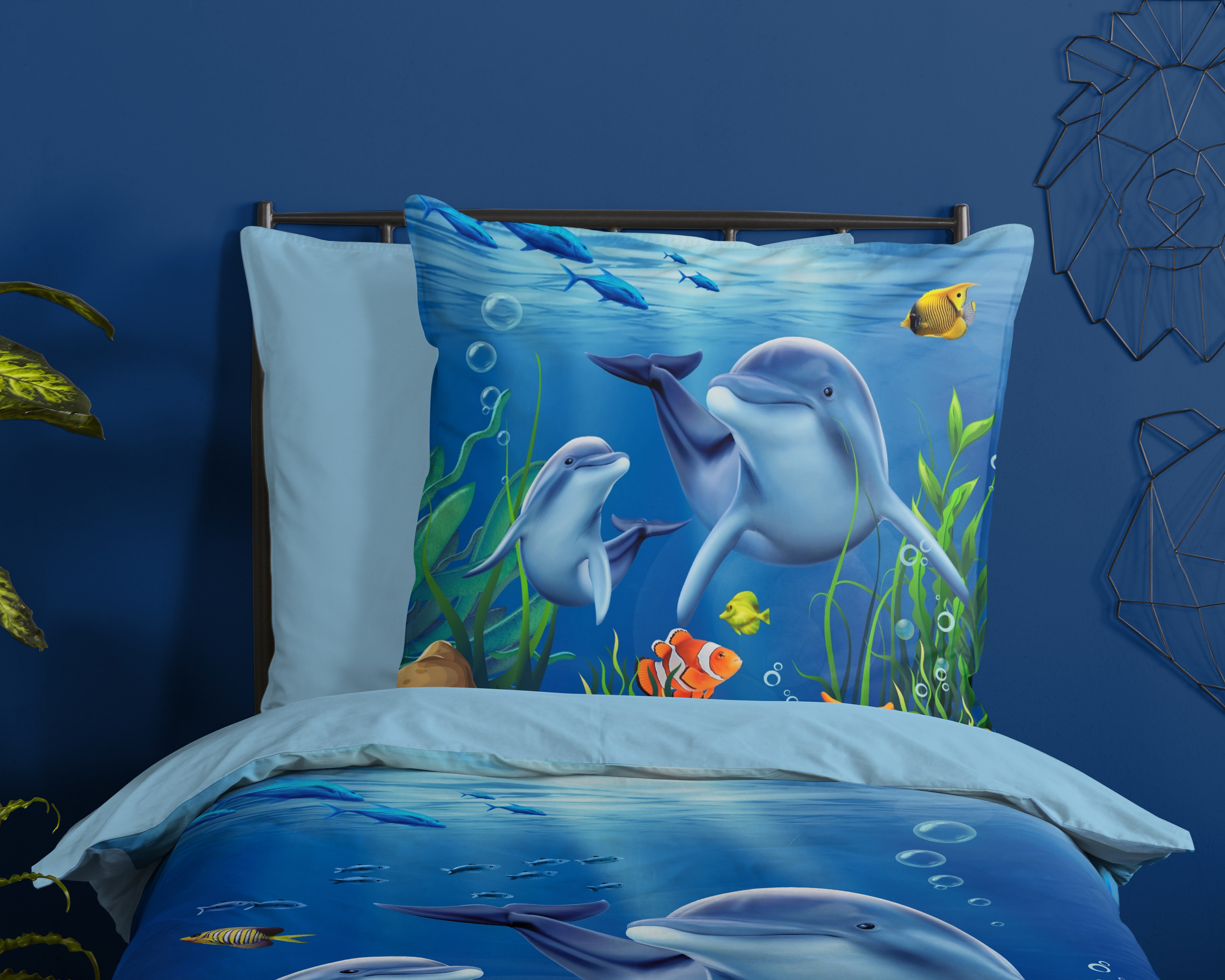 Thumbnail - PURE luxury collection Kinderbettwäsche "Mare" 2 Stk. tlg. Mikrofaser, 135x200, Pflegeleicht, Wendeoptik, Kind, Delfin M...