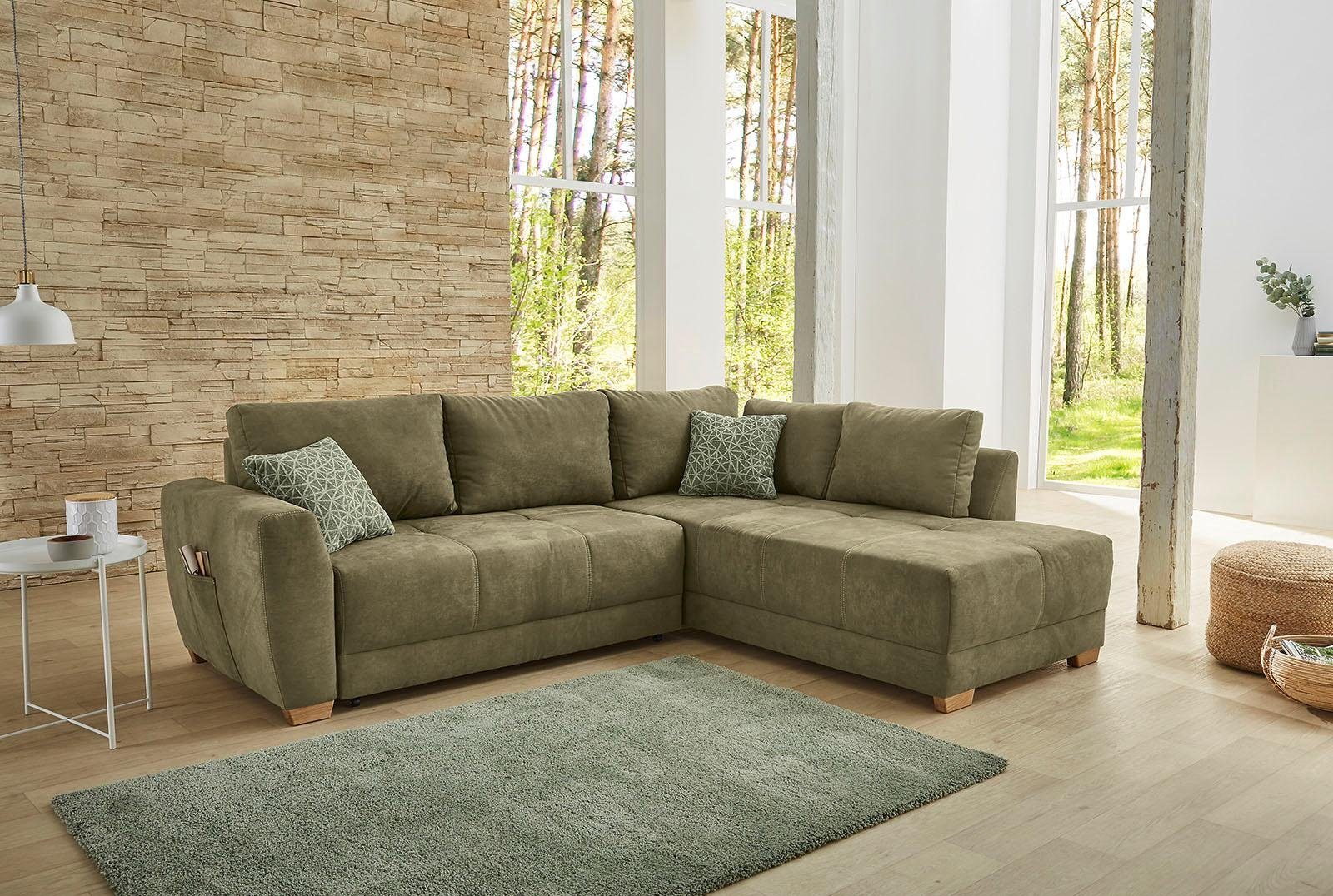 Jockenhöfer Gruppe Ecksofa "Luzern L-Form, B: 254 cm" mit Schlaffunktion, Bettkasten, seitl. Tasche & Zierkissen