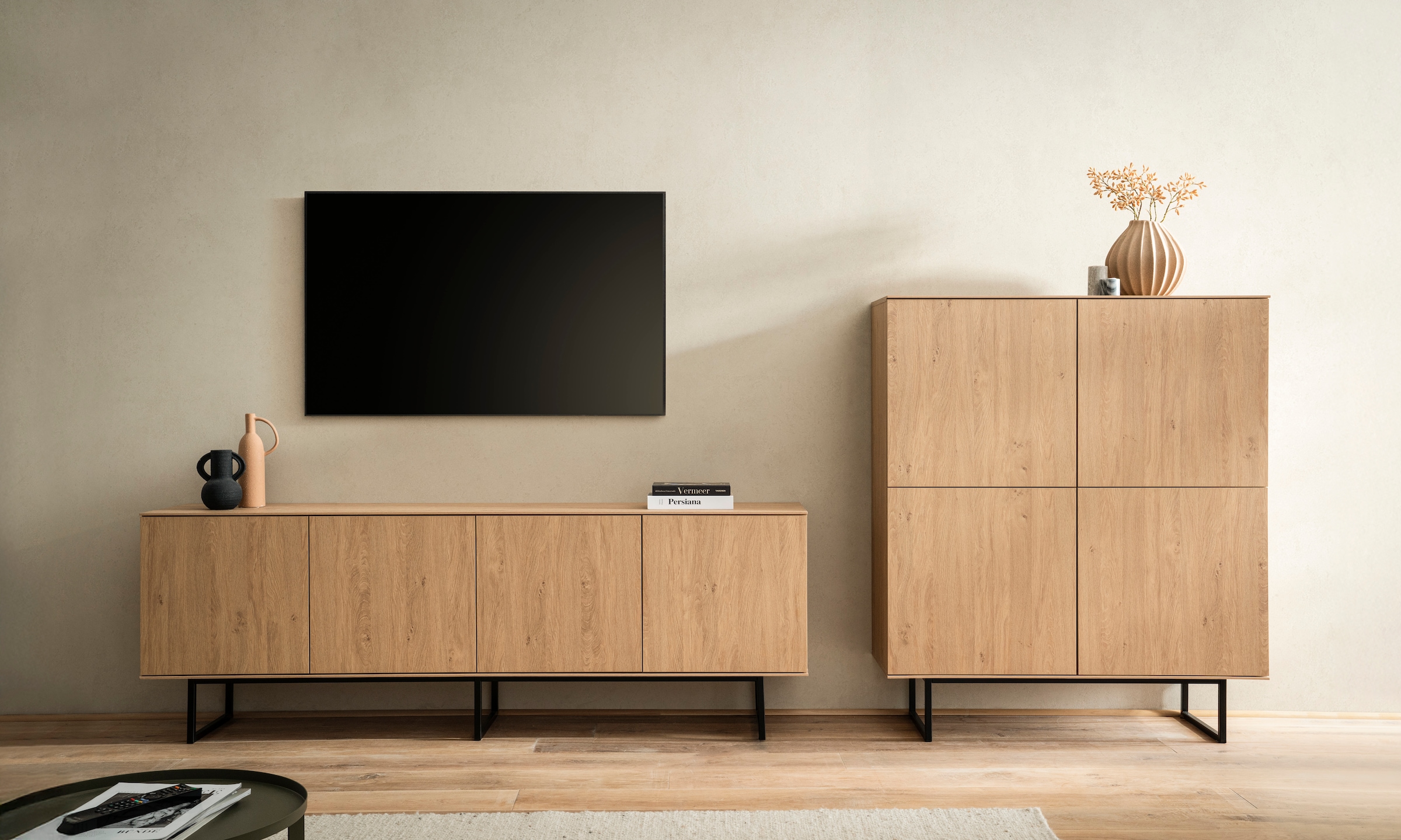 Home affaire Wohnwand "Lund, moderne Anbauwand, Wohnzimmer-Set in Stone Oak günstig online kaufen