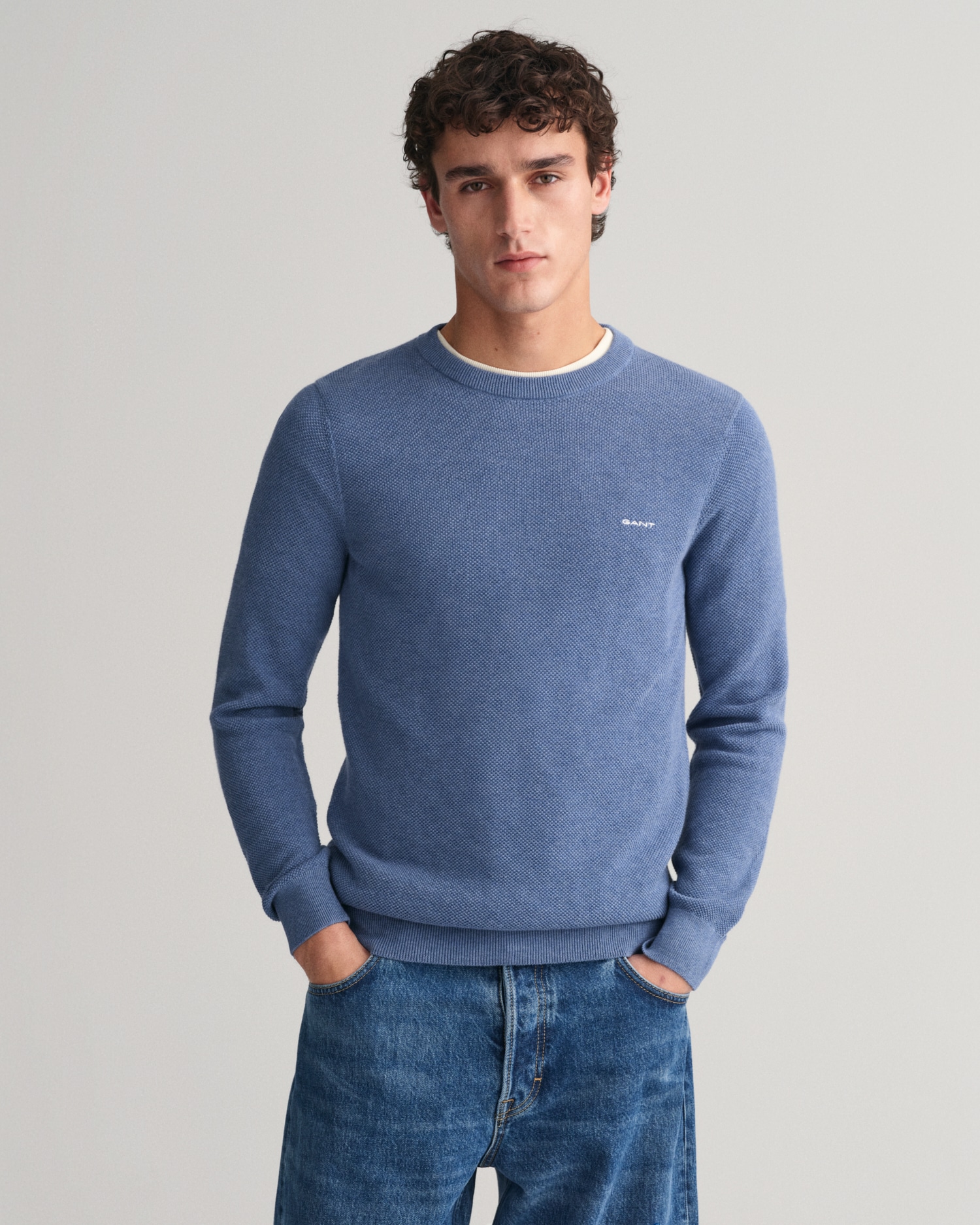 Gant Rundhalspullover "COTTON PIQUE C-NECK", mit Logostickerei auf der Brus günstig online kaufen