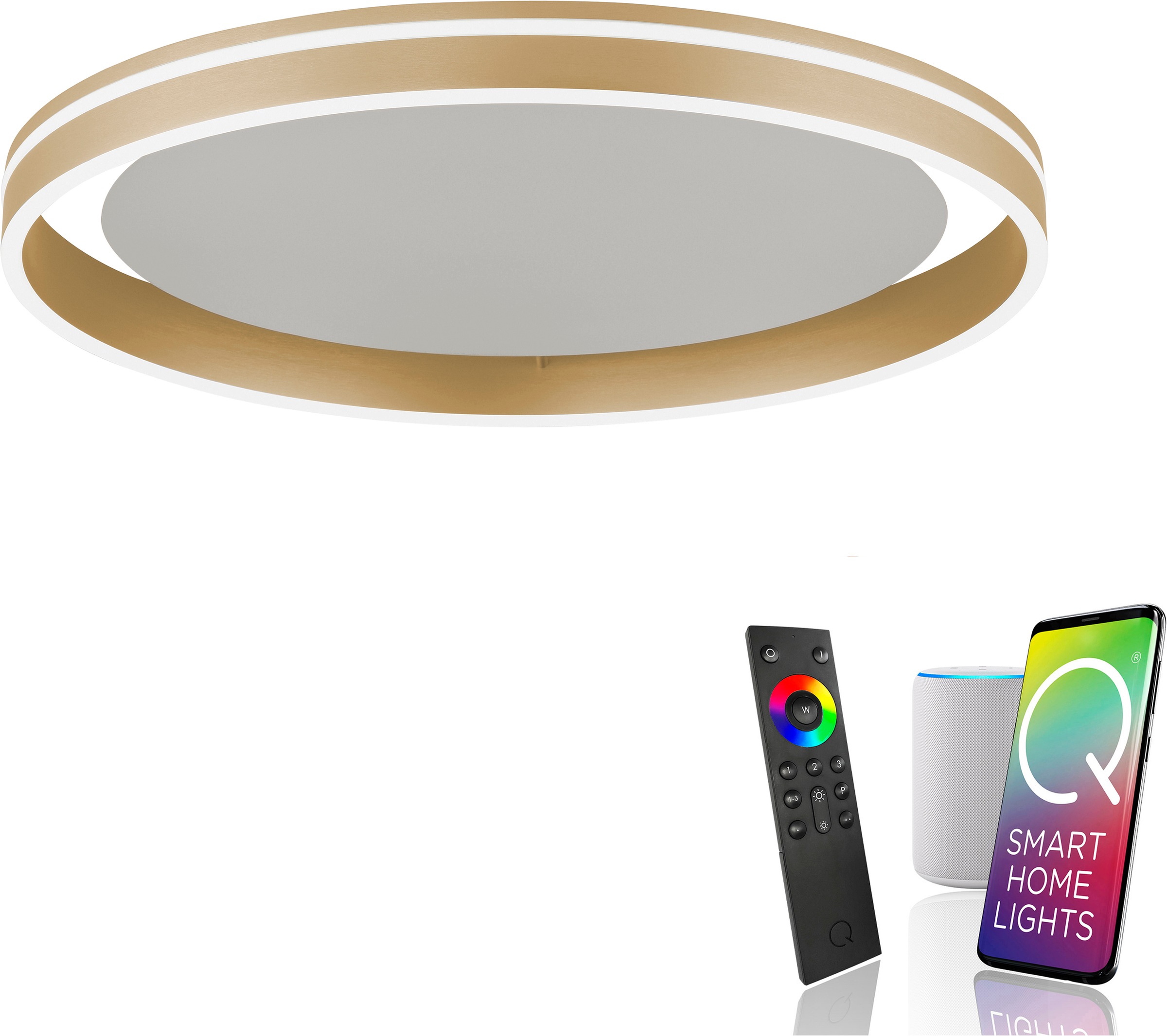 LED Deckenleuchte "Q-VITO", 1, Ø 59cm, 1 Stk., gold, NEUHAUS Q SMART HOME LIGHTS, Wohnzimmer, Leuchten