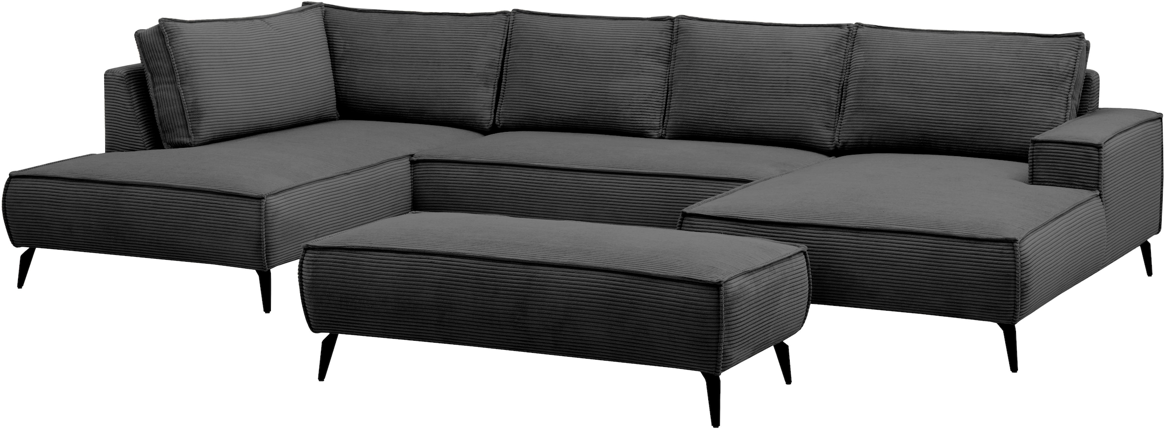 Home affaire Wohnlandschaft »Tvinnu, moderne U-Form, Couch in Cord oder Webstoff in Leinenoptik« Recamiere rechts/links, schwarze Metallfüße, bequeme Sitz-/Liegefläche