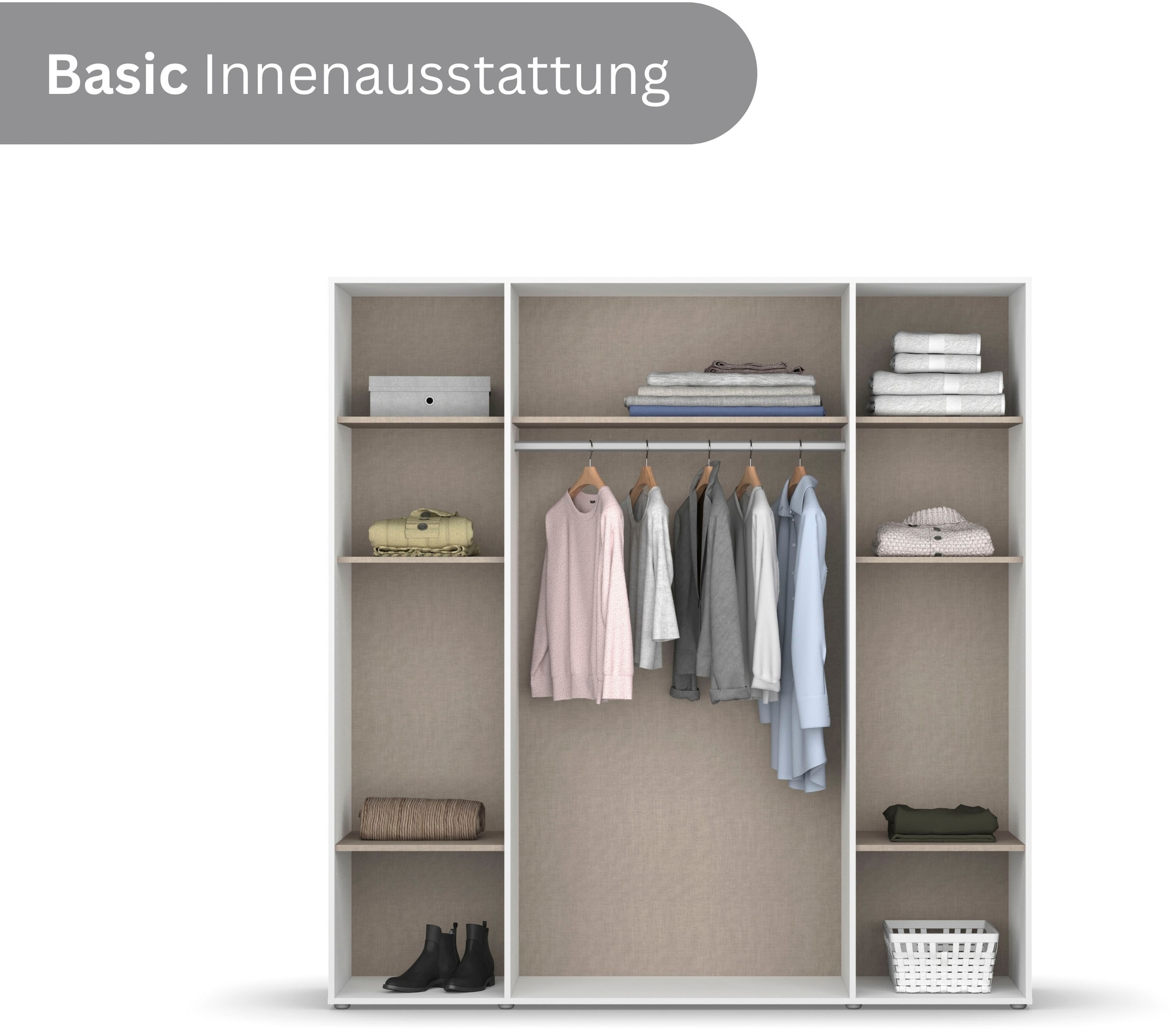 rauch Drehtürenschrank »Kleiderschrank Schrank Garderobe Wäscheschrank NAGATA mit Spiegel«, (in 3 verschiedenen Ausstattungen BASIC/CLASSIC/PREMIUM), und modernen Stangengriffen in Graumetallic TOPSELLER MADE IN GERMANY
