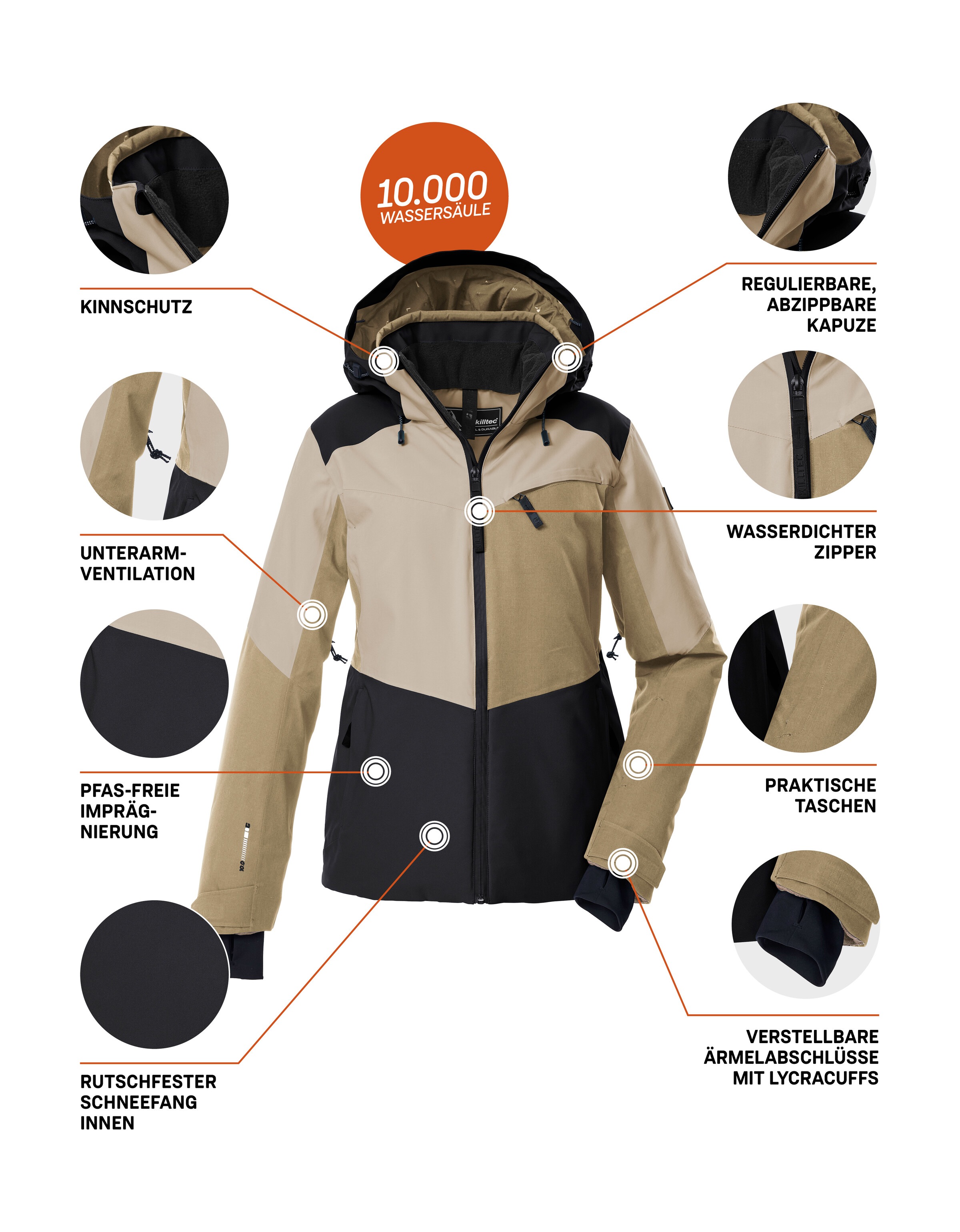 Killtec Skijacke »KSW 39 WMN SKI JCKT«, Wasserdichte Damen Skijacke mit Atmungsaktivität und cleveren Features