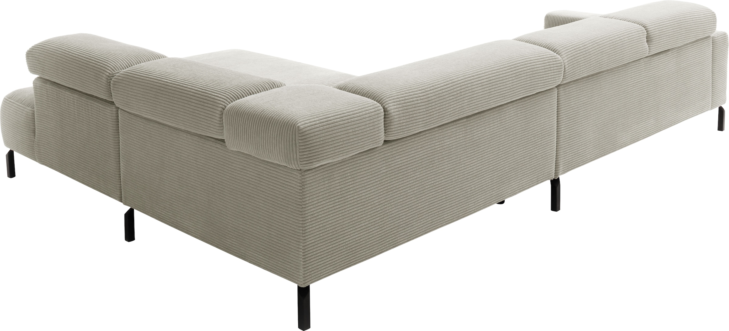 Places of Style Ecksofa »Antonelli, L-Form, inkl. Kopfteilverstellung, Breite 312 cm«, ohne Sitztiefenverstellung, in Cord, hellgrau