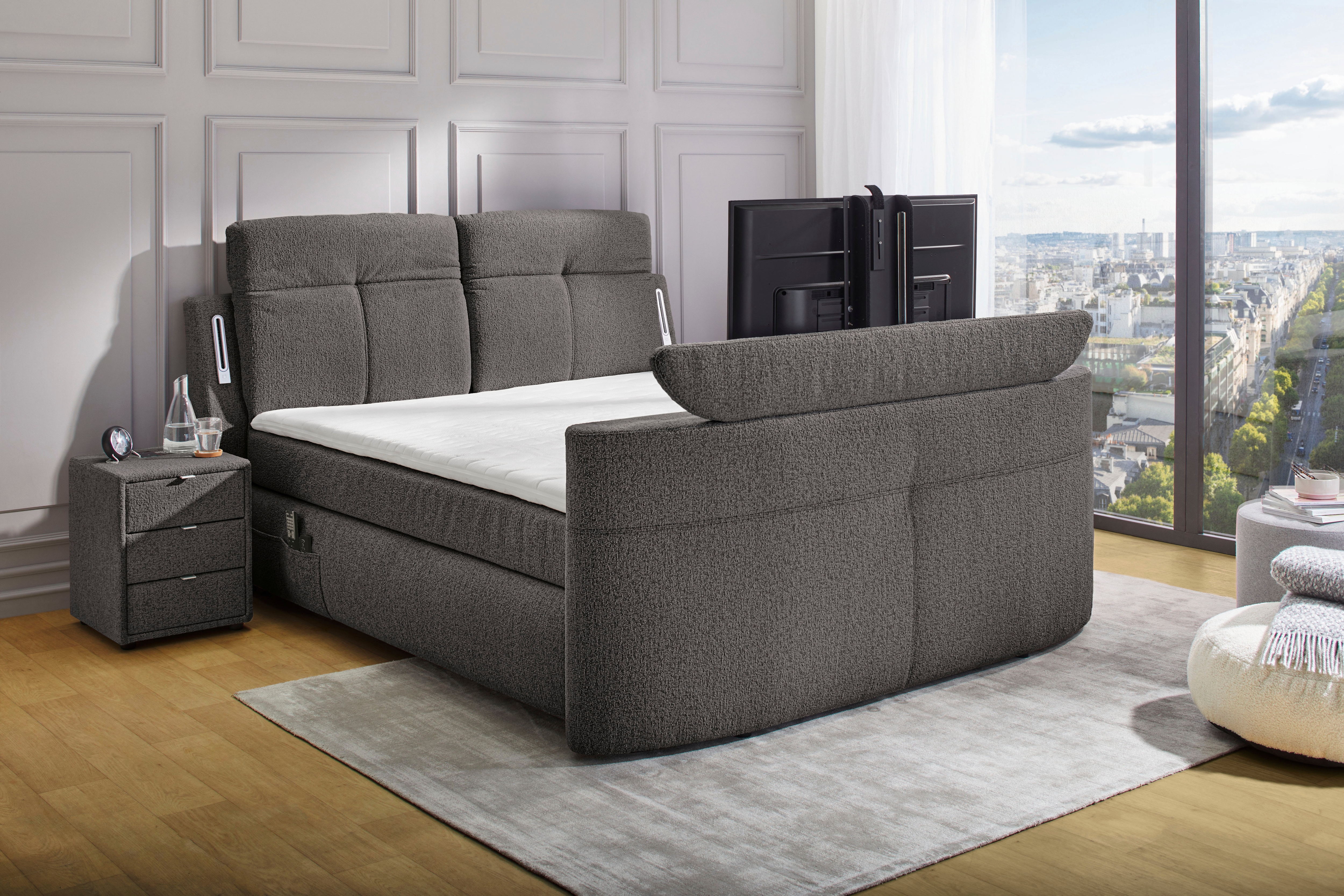 Jockenhöfer Gruppe Boxspringbett "MOVIESTAR, mit Taschenfederkernmatratze H3-H4, inkl. LED-Beleuchtung" wahlweise Strukturstoff-Bezug oder Microfaser-Bezug, 180x200cm