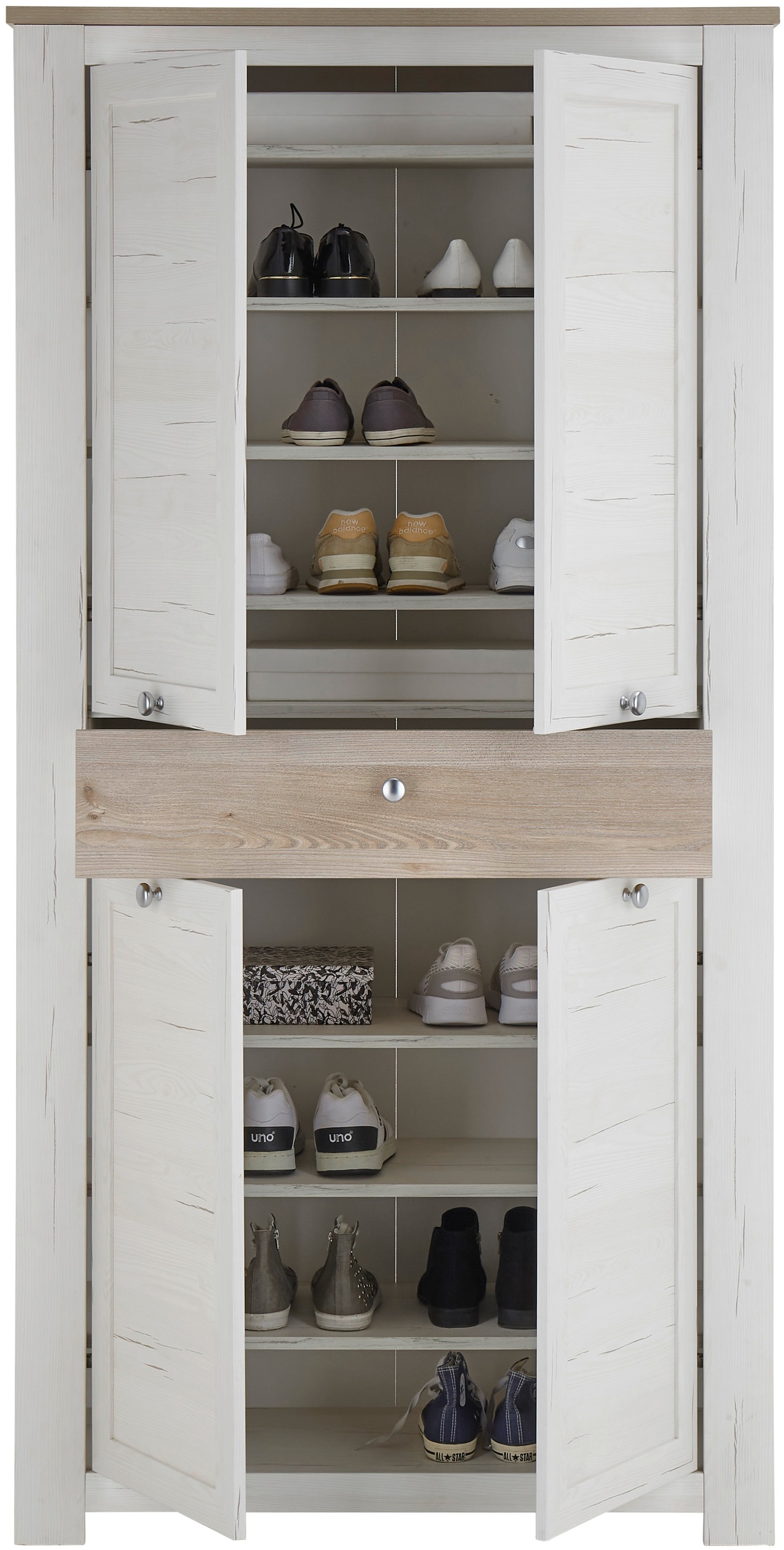 HBZ Schuhschrank »Brixen im Landhaustil, BxHxT 98x195x38 cm«, (1 St.), Schuhschrank mit 4 Türen, 1 Schubkasten, 6 Einlegeböden