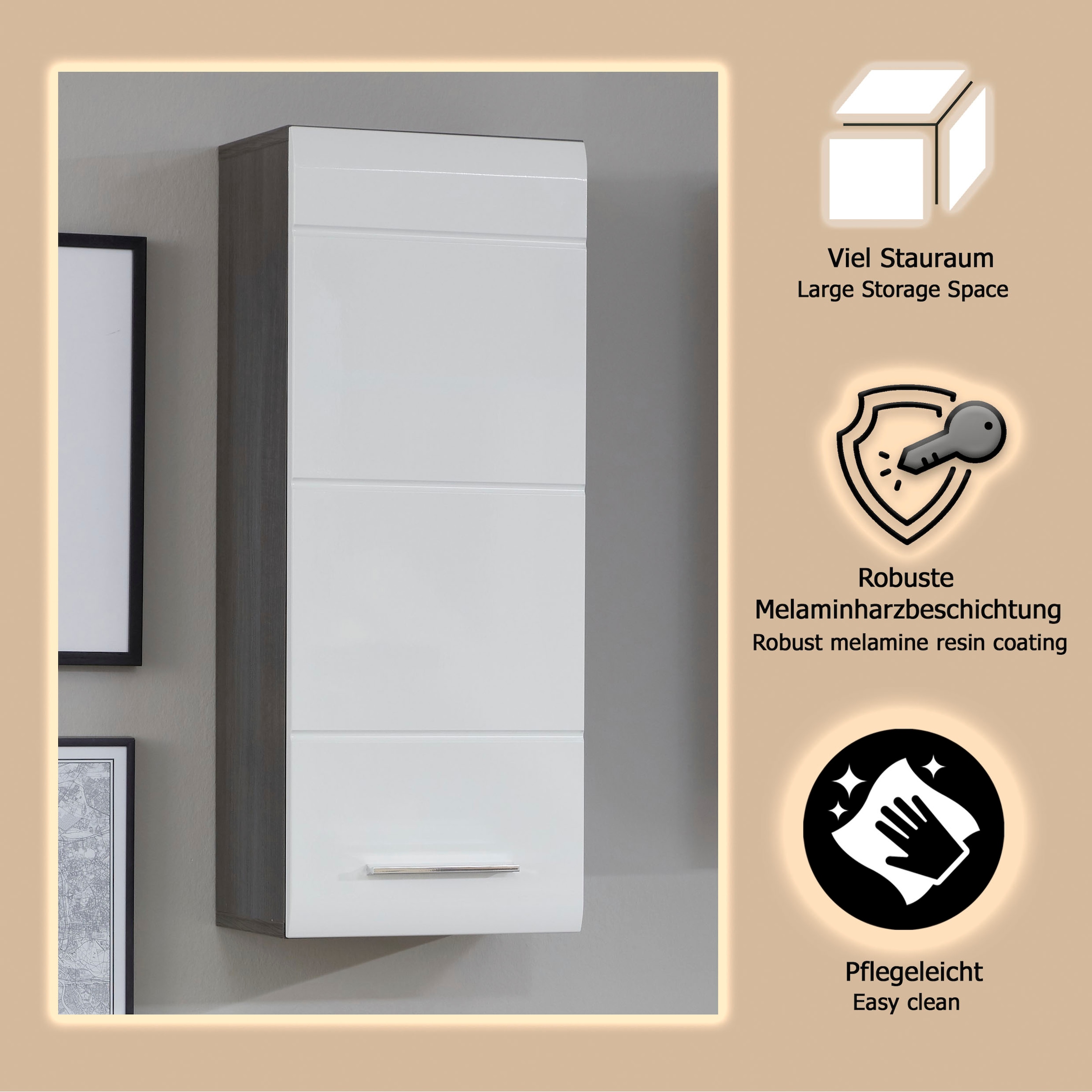 welltime Hängeschrank »Sovana« Badezimmerschrank mit 2 Fächern in Weiß - (B/T/H) 30/24/77 cm