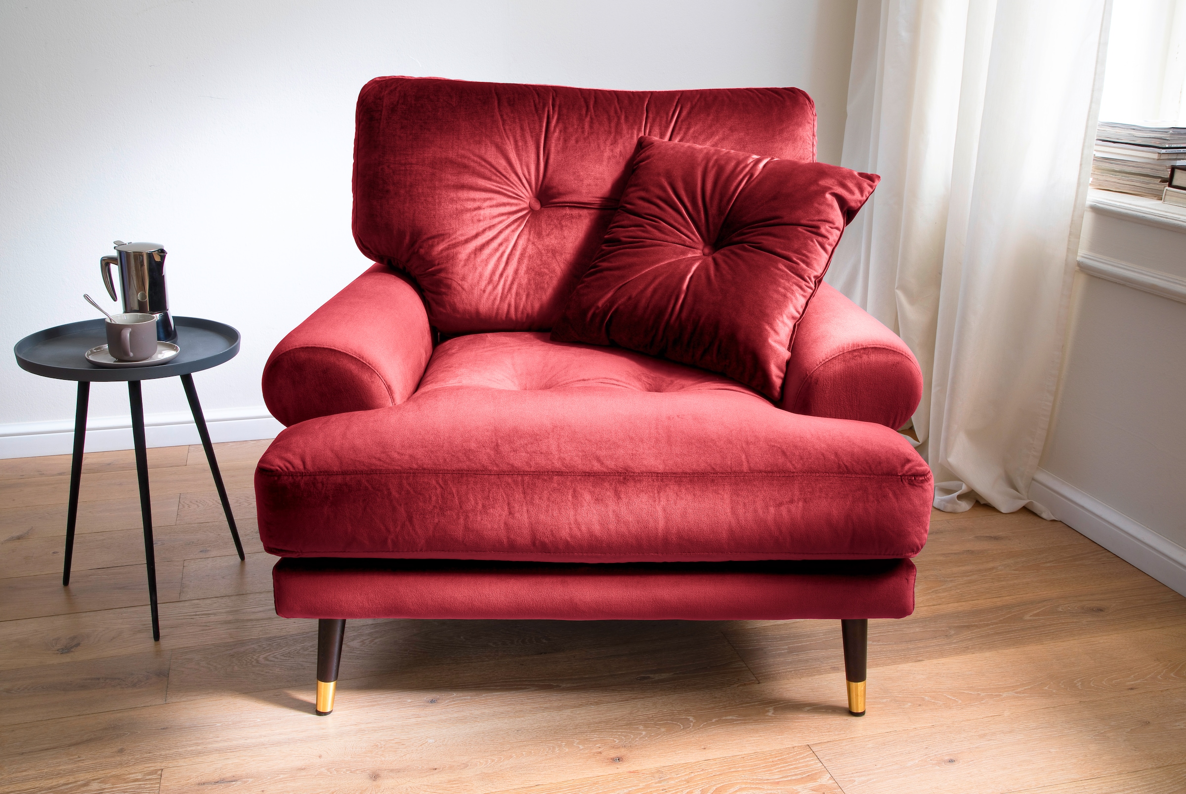 Trends by HG Loungesessel »TOKIO«, in Microfaser mit hochwertigem Holz/Metallfuß