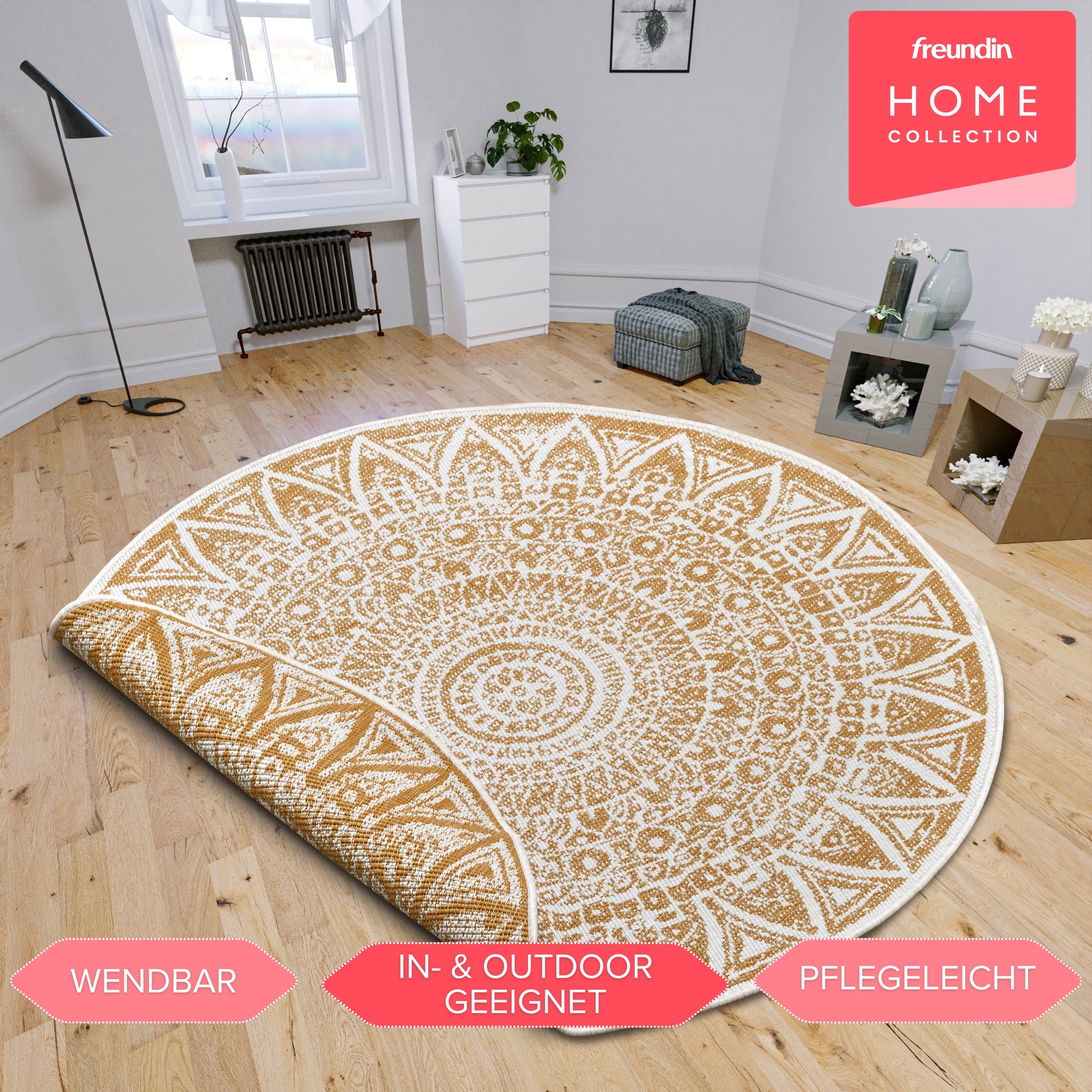Thumbnail - HANSE Home Teppich "Lilja Wendeteppich", rund, 5 mm Höhe, In-& Outdoor, beidseitig, Wetterfest, Balkon, Garten, Wohnzimm...
