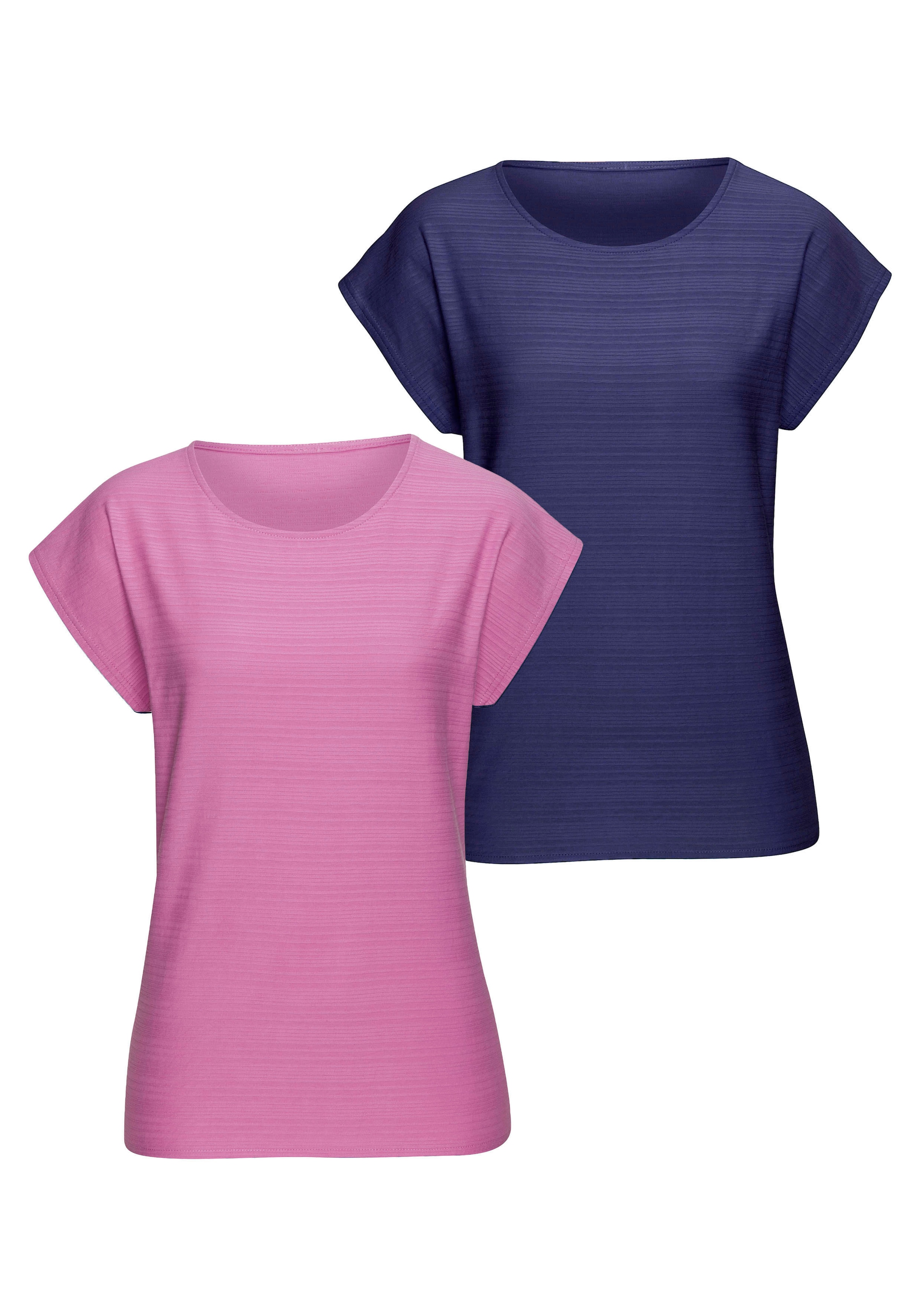 Vivance Kurzarmshirt "mit modischer Streifenstruktur" 2er-Pack, mit modischer Streifenstruktur aus reiner Baumwolle