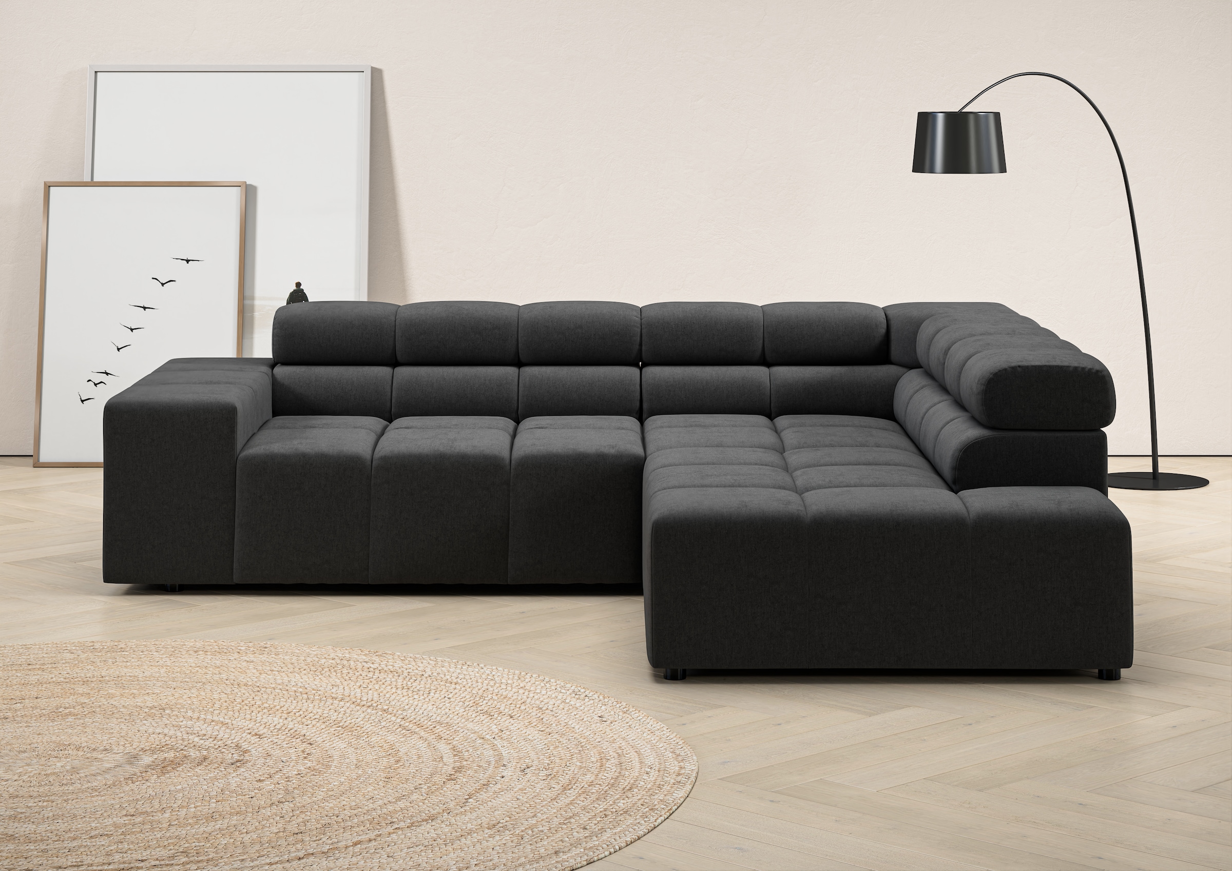 INOSIGN Ecksofa "Ancona, incl. Kopfteilverstellung + 3 Zierkissen, L-Form, günstig online kaufen
