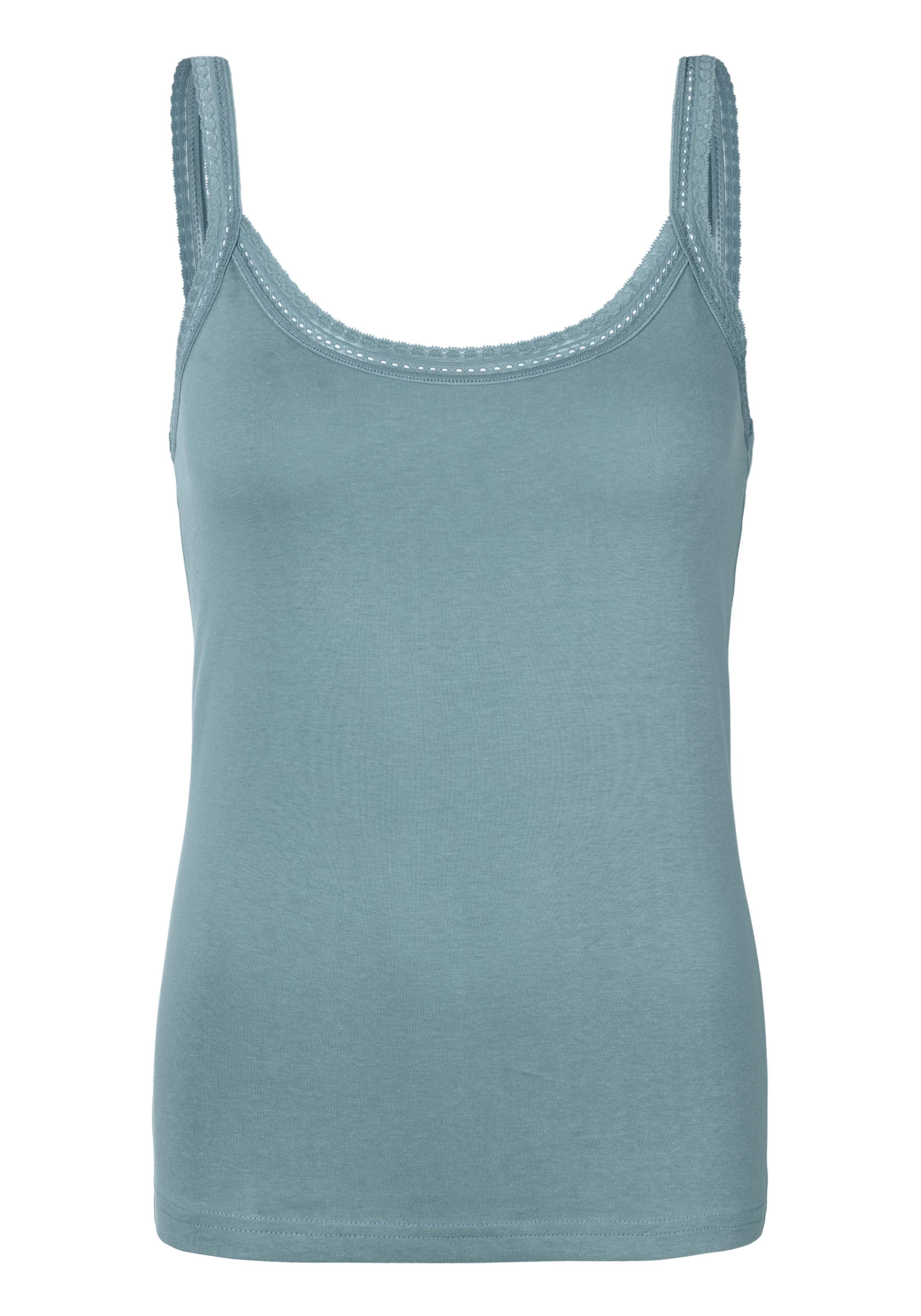 Thumbnail - LASCANA Unterhemd 2er-Pack, aus elastischer Baumwolle, weiche Spitze, Spaghettiträger-Top