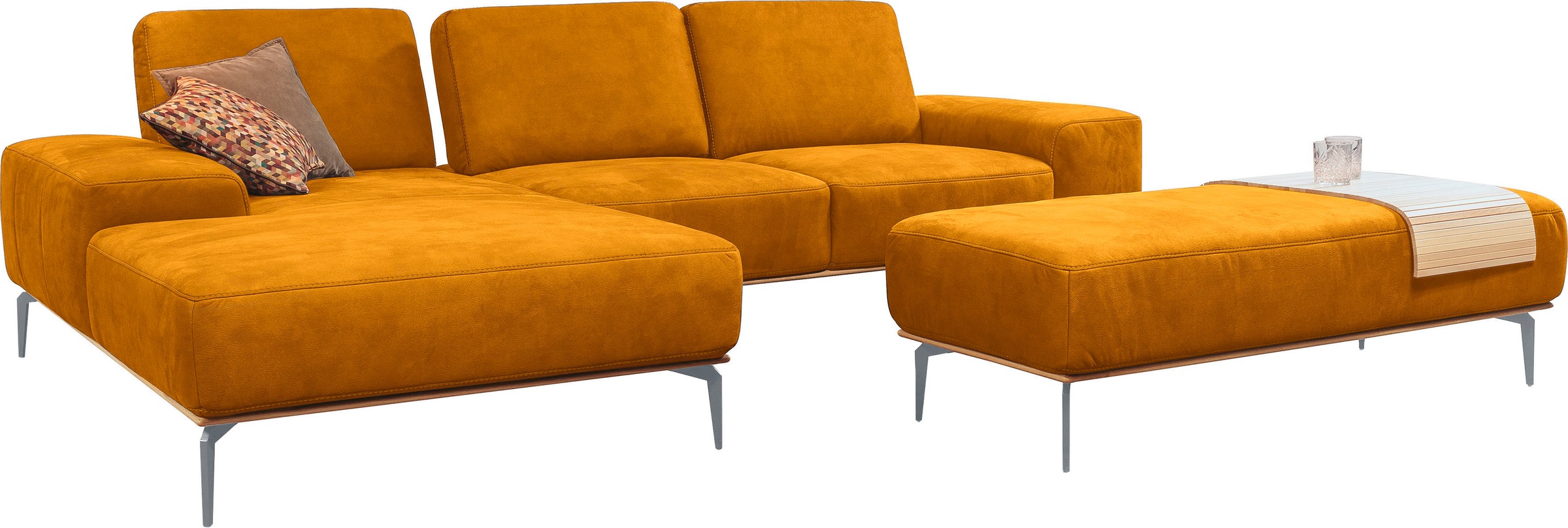 W.SCHILLIG Ecksofa »run, Designsofa mit tollem Sitzkomfort, bequem, L-Form«, mit elegantem Holzsockel, Füße in Silber matt, Breite 299 cm
