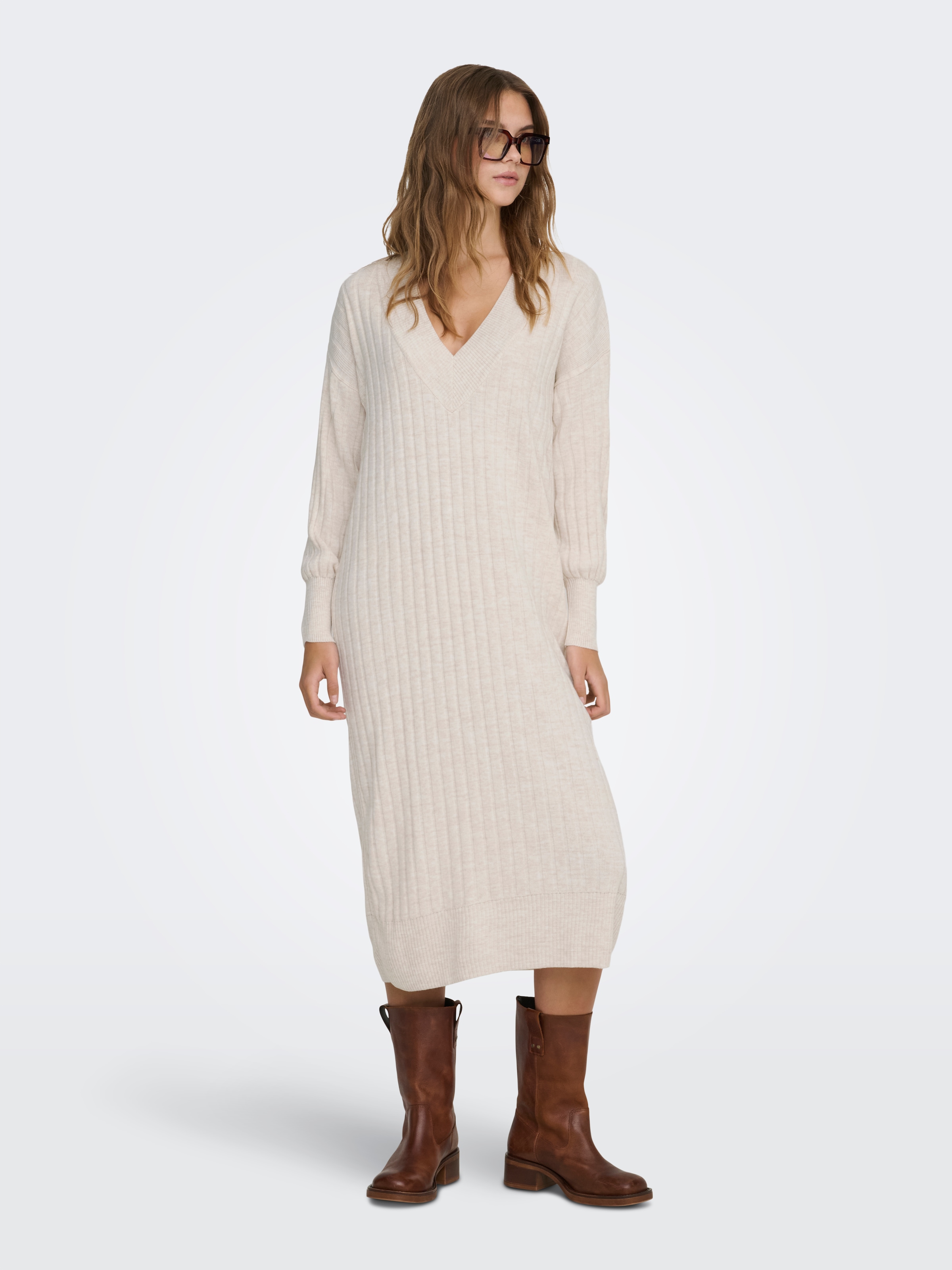 ONLY Strickkleid "ONLNEW TESSA L/S MIDI V DRESS" mit tiefem V-Ausschnitt mi günstig online kaufen