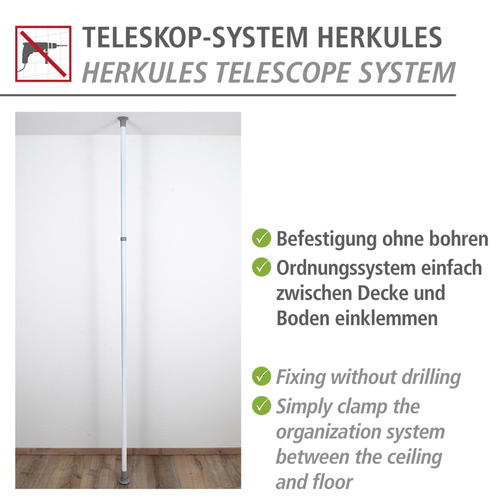 WENKO Teleskopregal »Modell Herkules«, ausziehbare Hauptstange 165-300 cm, passend zur WENKO Herkules-Serie