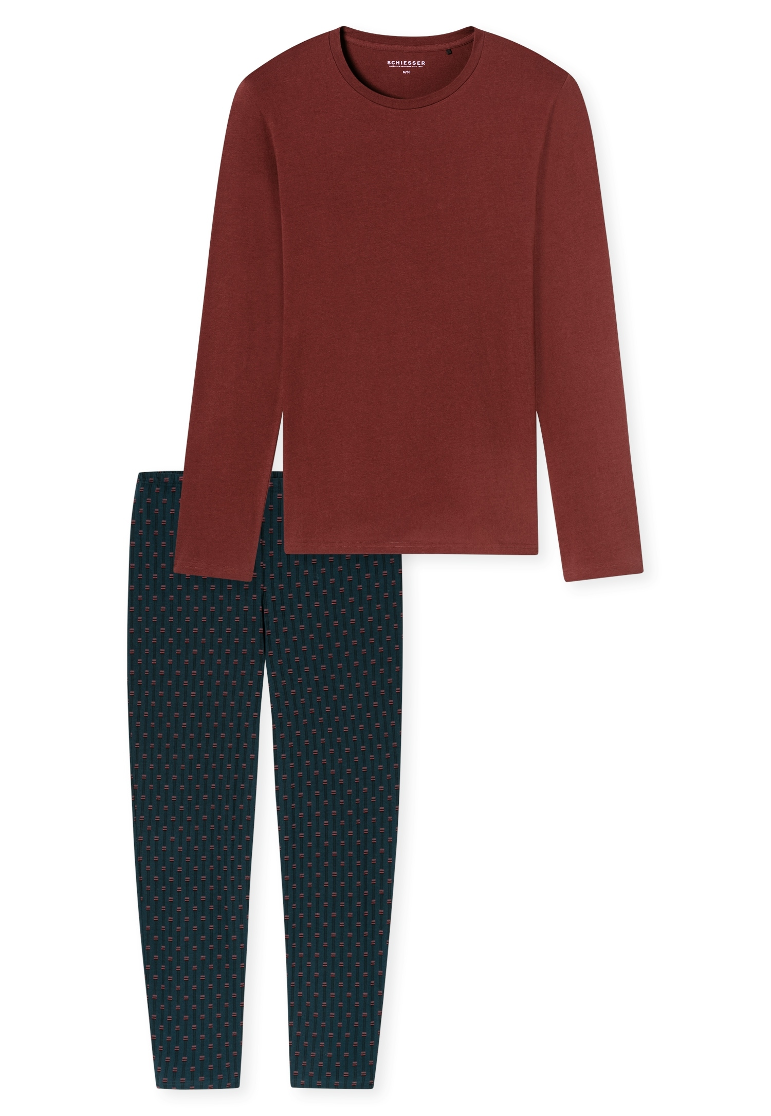 Schiesser Schlafanzug »Casual Essentials« 2 tlg. mit unifarbenem Langarmshirt mit rundem Halsausschnitt