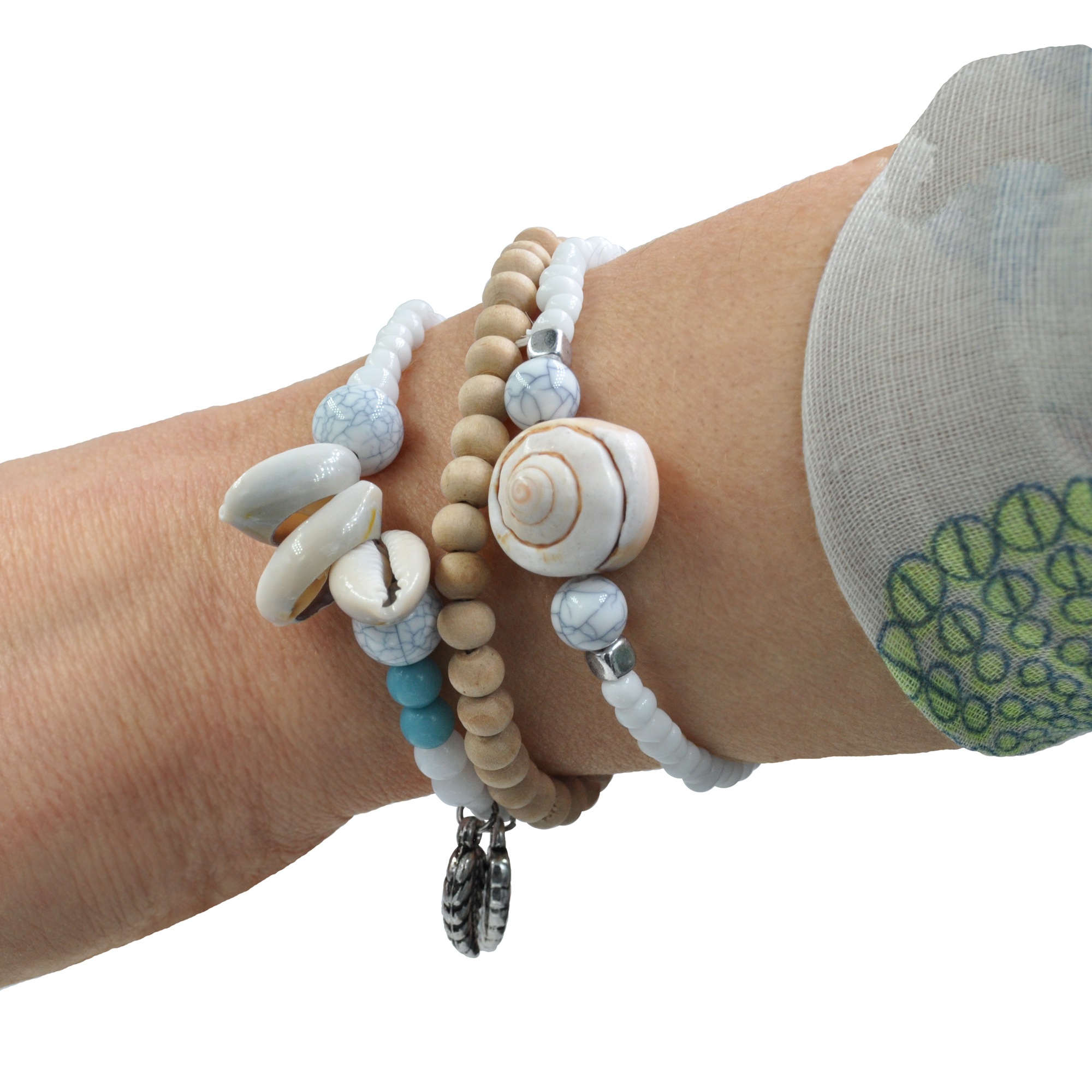 STEUER Set of 3 Stretch Bracelets with Shell Decor Champagne 3