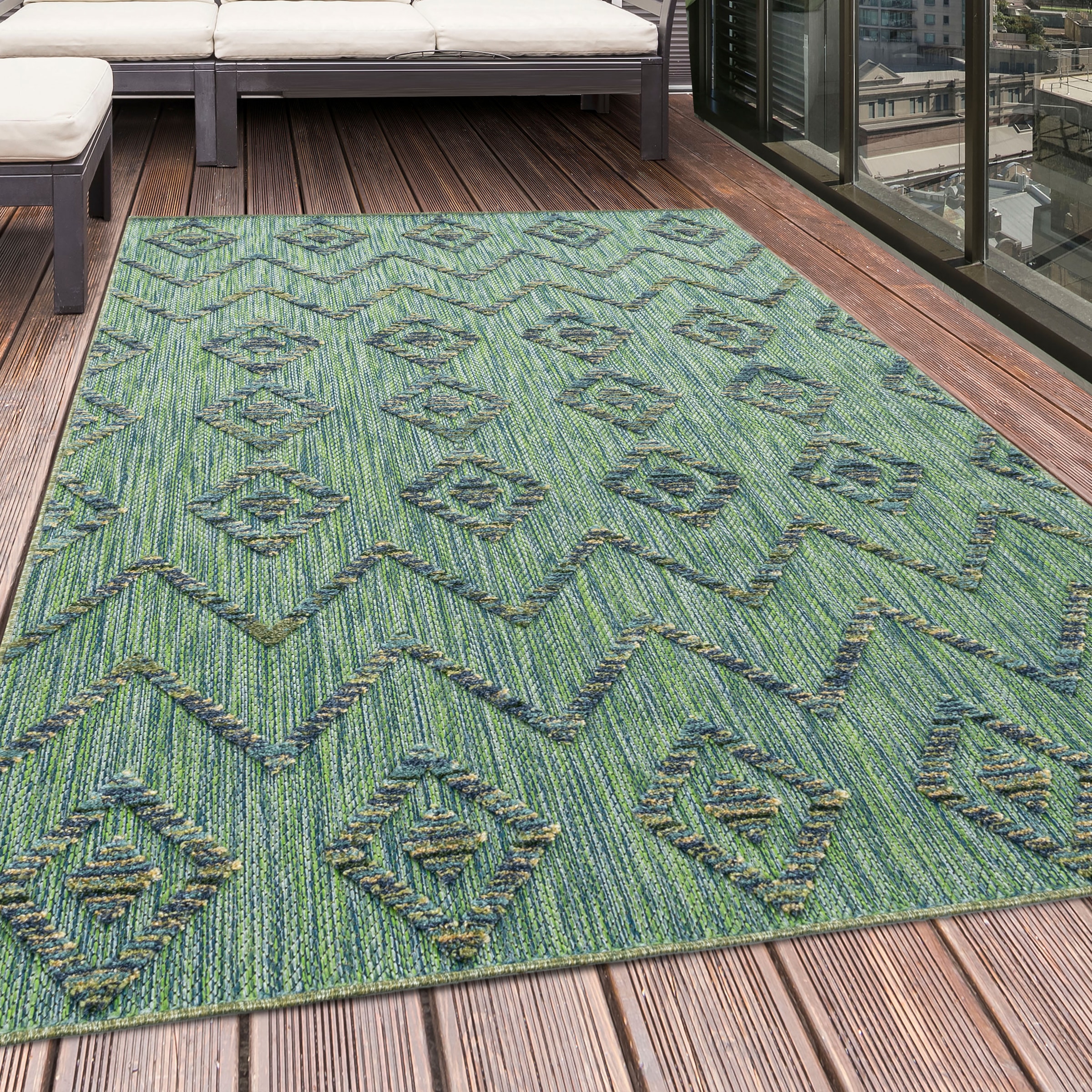 Ayyildiz Teppiche Outdoorteppich "BAHAMA 5152" rechteckig 8 mm Höhe Läufer, Flachflor mit Hoch-Tief-Struktur, In-und Outdoor geeignet