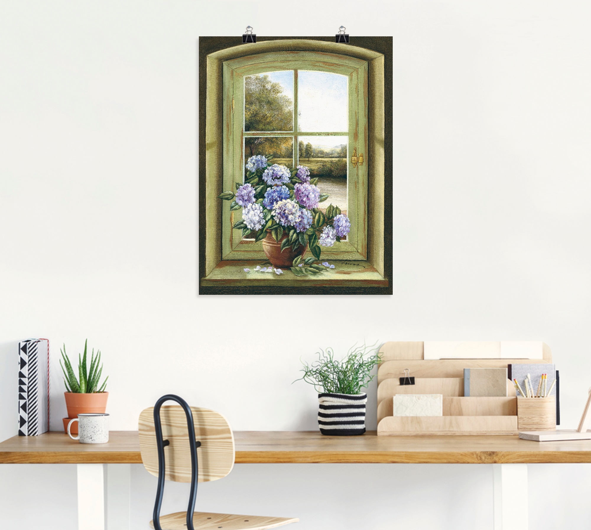Thumbnail - Artland Wandbild "Hortensien am Fenster", Arrangements, (1 St.), als Alubild, Outdoorbild, Leinwandbild, Poster, Wandauf...