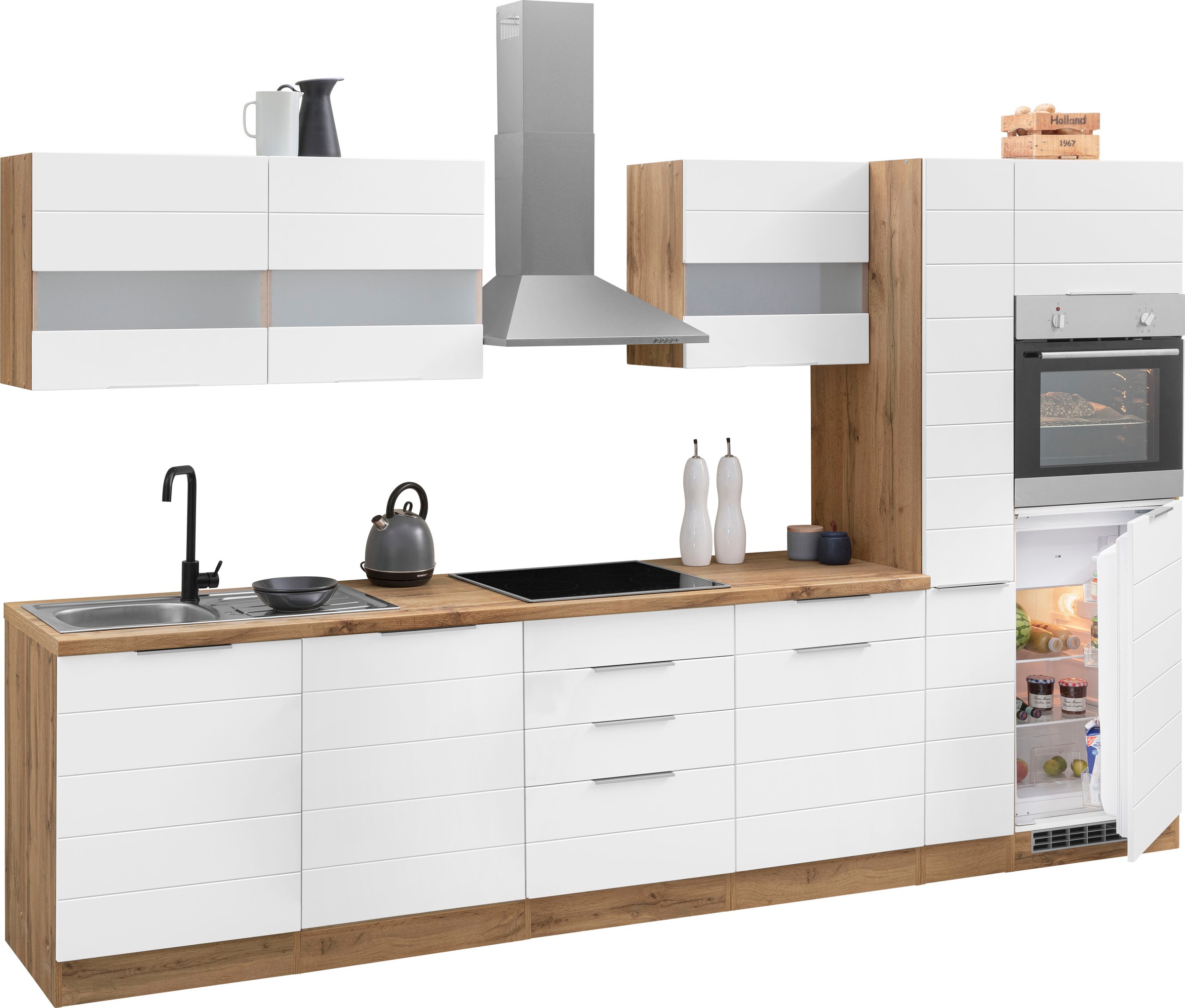 KOCHSTATION Küchenzeile »KS-Luhe« 330 cm breit, wahlweise mit oder ohne E-Geräten, gefräste MDF-Fronten