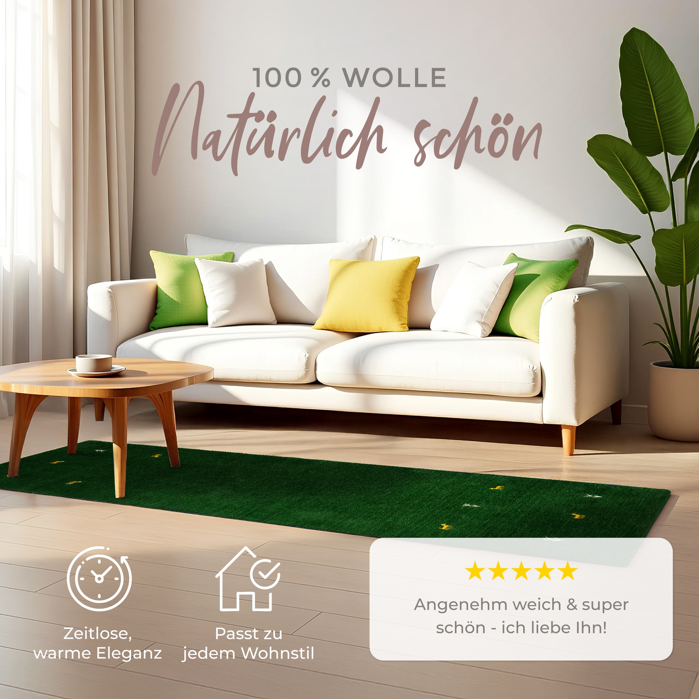 Thumbnail - carpetfine Wollteppich "Gabbeh Uni, auch als Läufer und Rund erhältlich" rechteckig 15 mm Höhe reine Wolle, handgewebt, ...