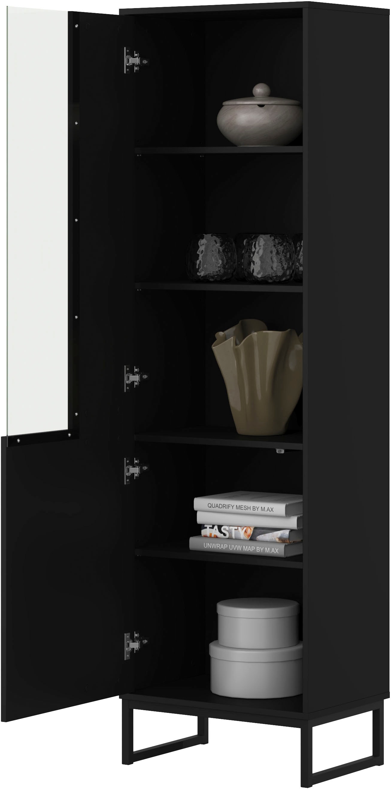 OTTO home Vitrine »Olbia, Höhe 180cm, Standvitrine mit Glastür, Metallkufen, push-to-open« Hochschrank mit viel Stauraum, Glastür, verstellbaren Einlegeböden