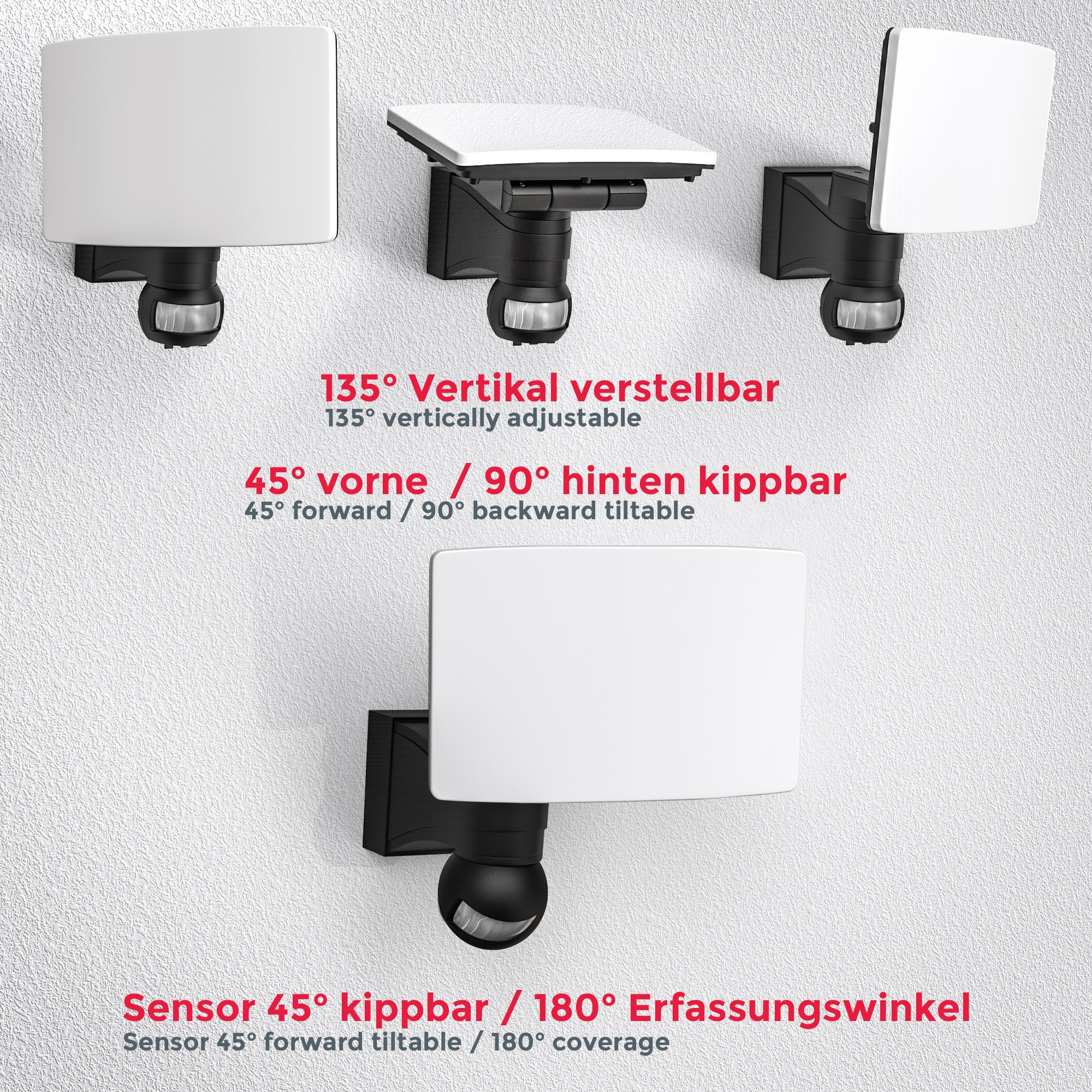 B.K.Licht 4.000K, | 20W BAUR flammig-flammig, schwenkbar, IP44 LED Bewegungsmelder, Lum. Außen-Wandleuchte, 2.300 Außenleuchte, 1