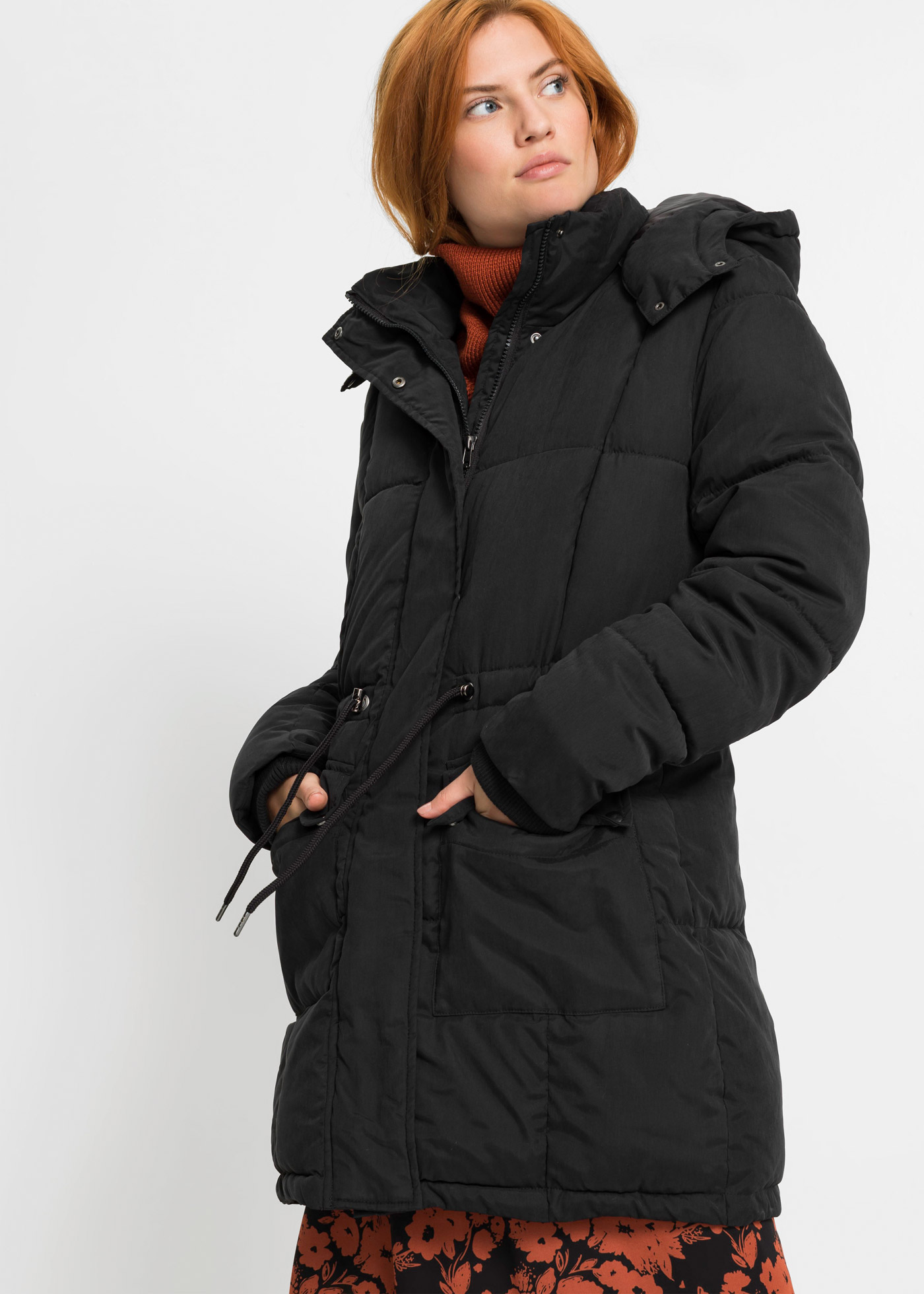 bonprix Winterjacke "Winterjacke mit verstellbarem Taillenbündchen" mit Kapuze mit abnehmbarer Kapuze, Loose Fit