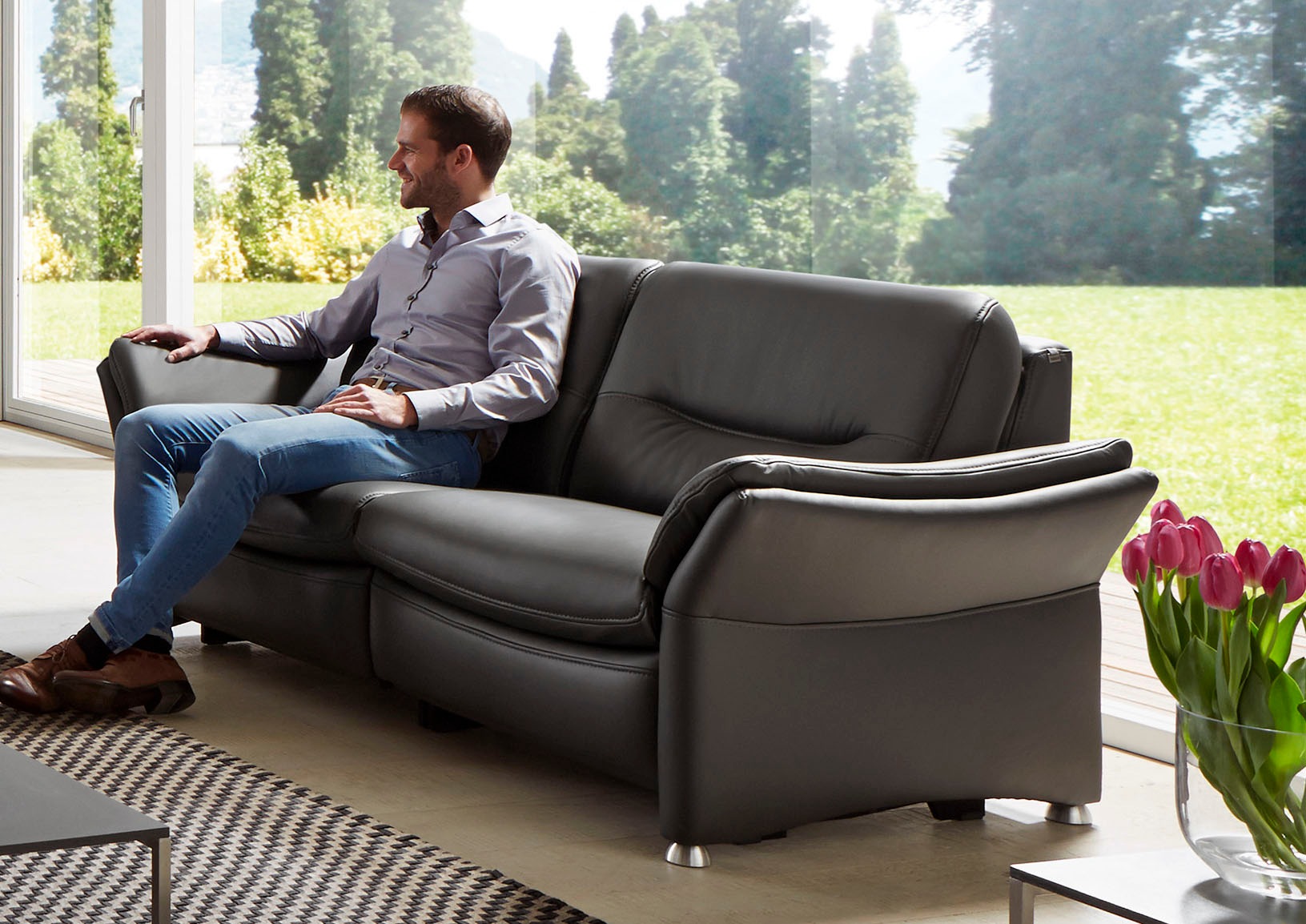 HUKLA 2,5-Sitzer »HU-SF15058 Ledersofa, Breite 194 cm«, aus Leder, optional Kopfstütze u. WallAway-Funktion