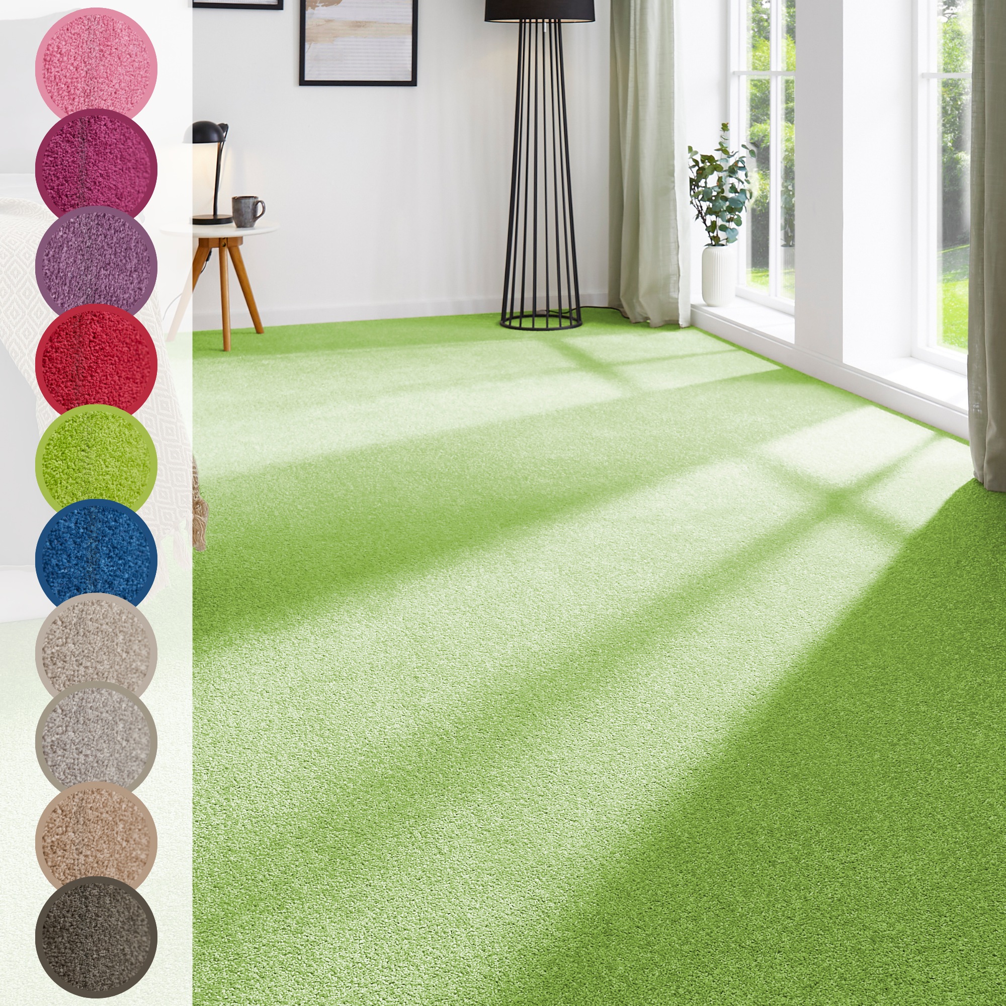 Teppichboden ANDIAMO "Ines, Kräuselvelours, Gesamthöhe 8,5 mm, Made in Netherlands", grün, B:400cm L:200cm, Kunstfaser, Teppiche, Uni Farben, Breite 400 cm, strapazierfähig & pflegeleicht