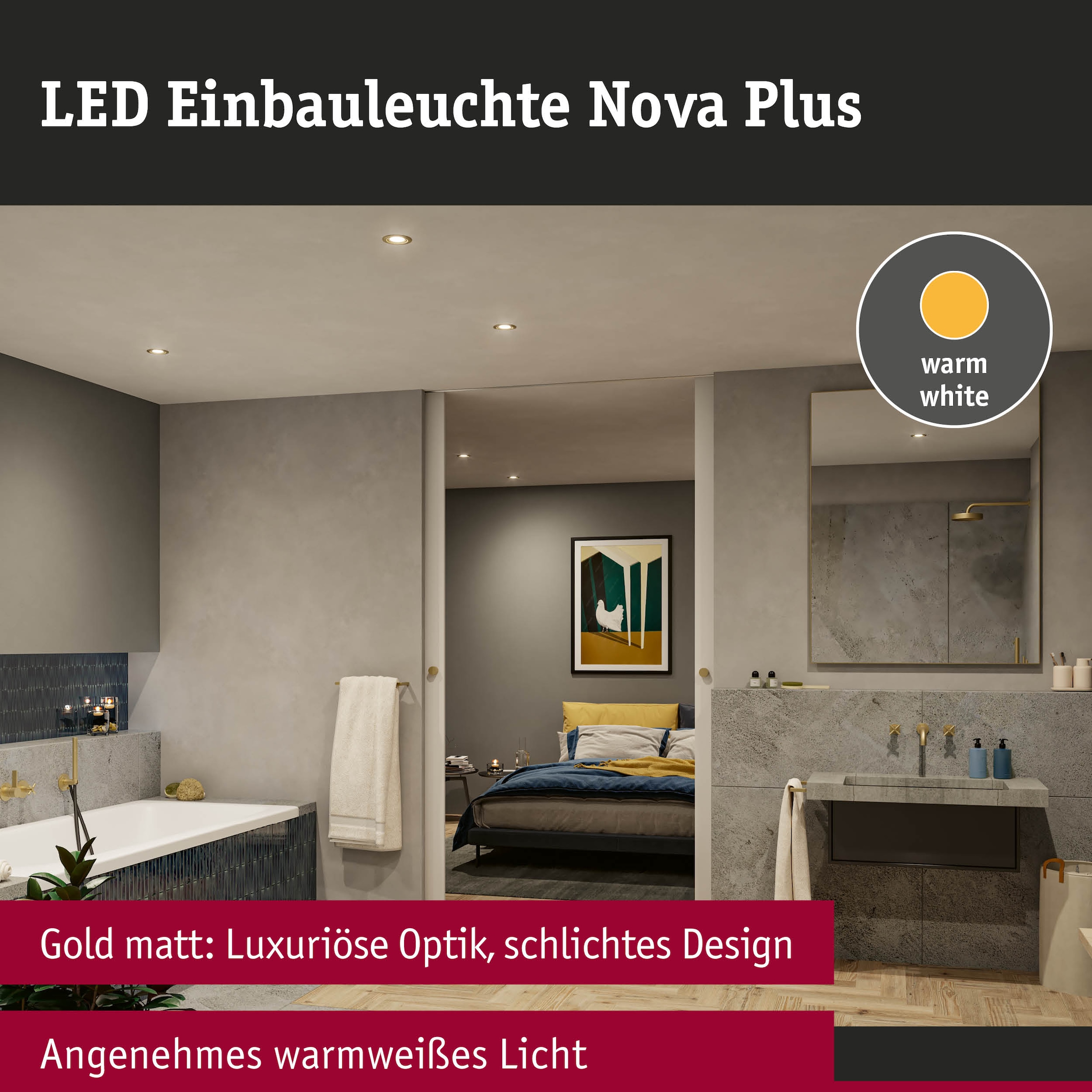 Paulmann LED Einbauleuchte »LED Einbauleuchte Nova Plus IP65 rund 93mm 30° dimmbar Gold matt« GU10 3 Stk. Warmweiß