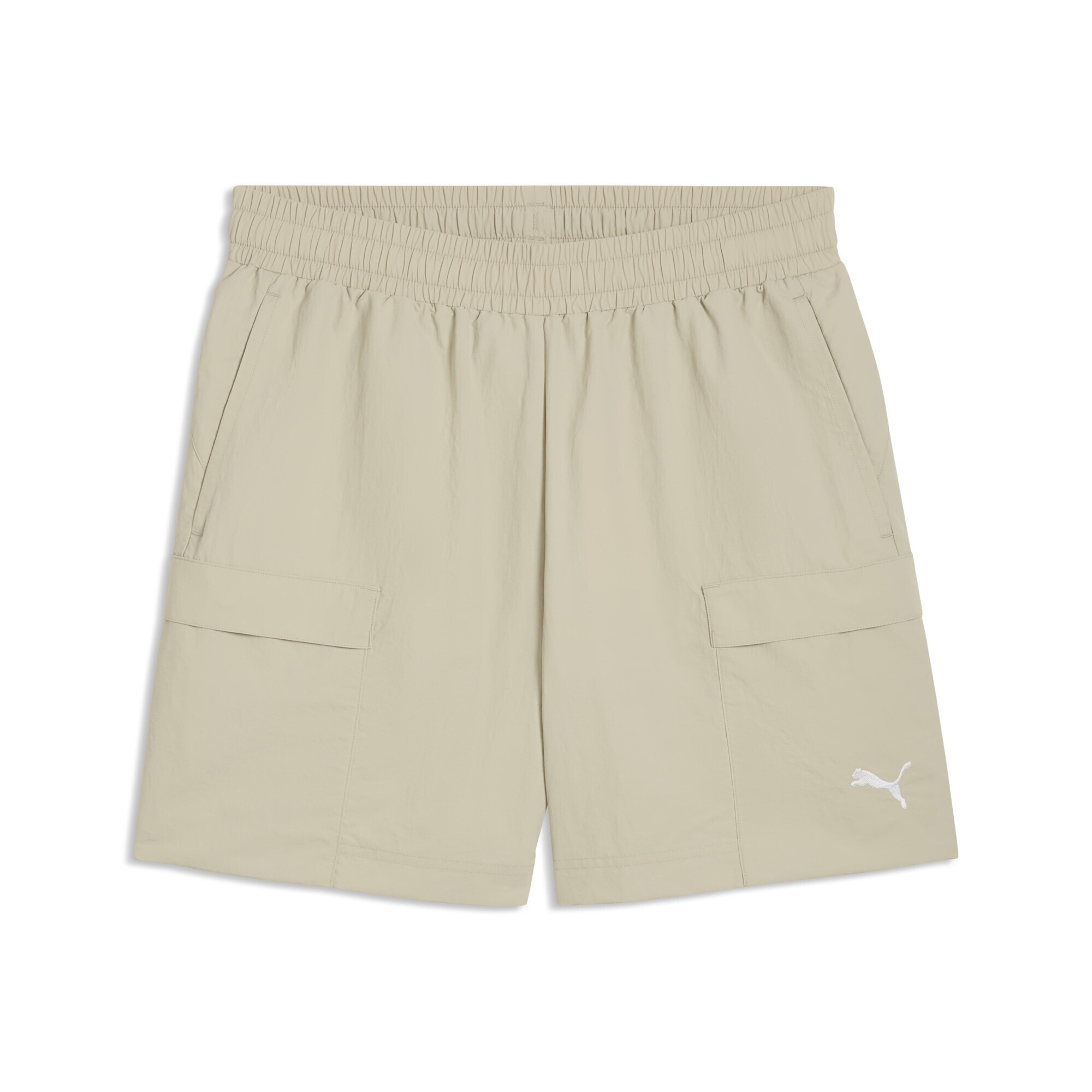 Shorts PUMA "WARDROBE ESS Relaxed 6" Cargoshorts Herren", Damen, Gr. M, Normalgrößen, pebble gray beige, Obermaterial: 100% Nylon; Seitentasche – Oben: 100% Polyester; Seitentasche – Unten: 100% Nylon; Rücktaschenbeutel: 100% Polyester, unifarben, relaxed