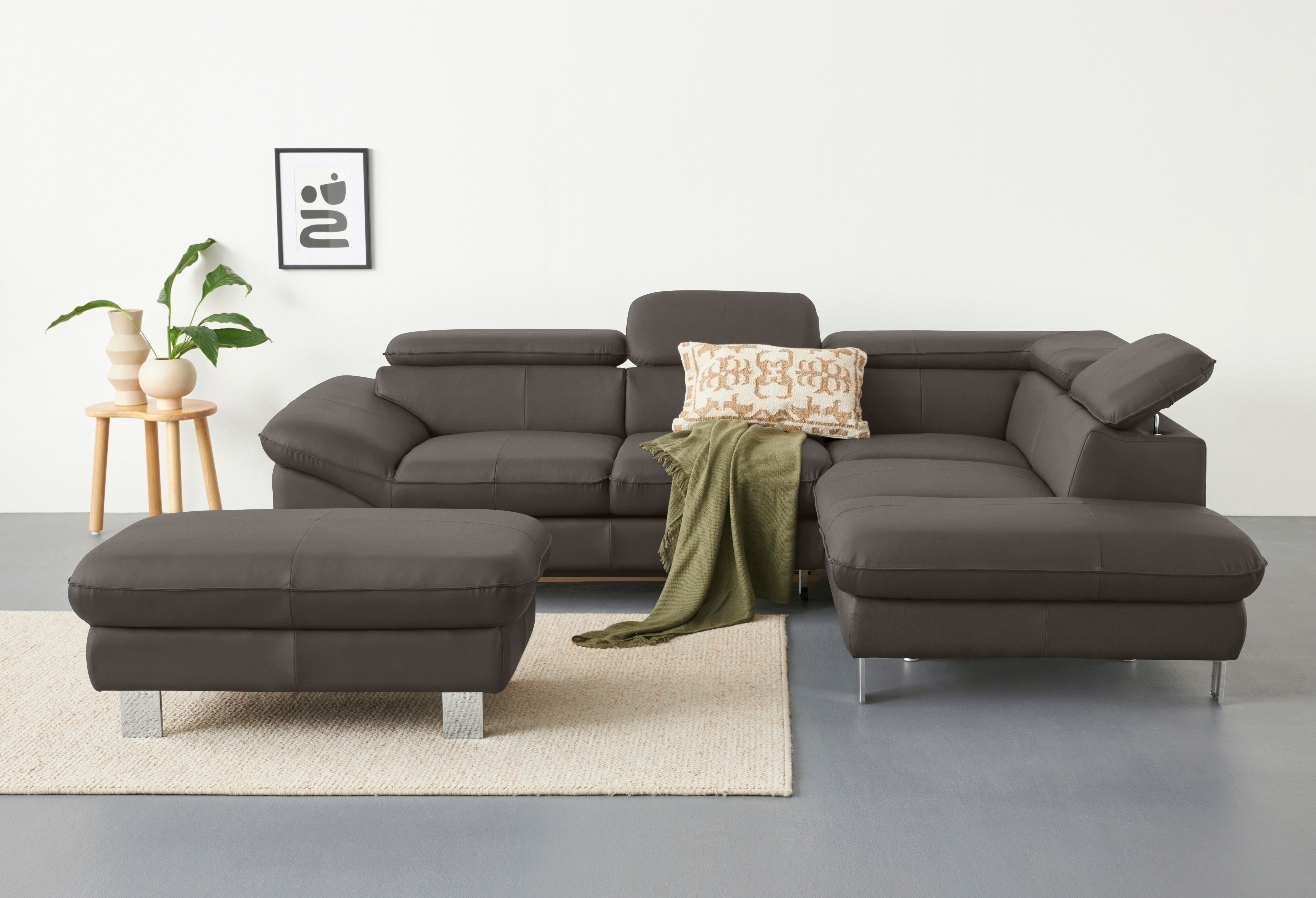 COTTA Ecksofa "Driver L-Form, B: 265 cm, moderne Couch mit Wellenunterfederung, Leder" inkl. 3x Kopfteilverstellung, optional mit Schlaffunktion + Stauraum