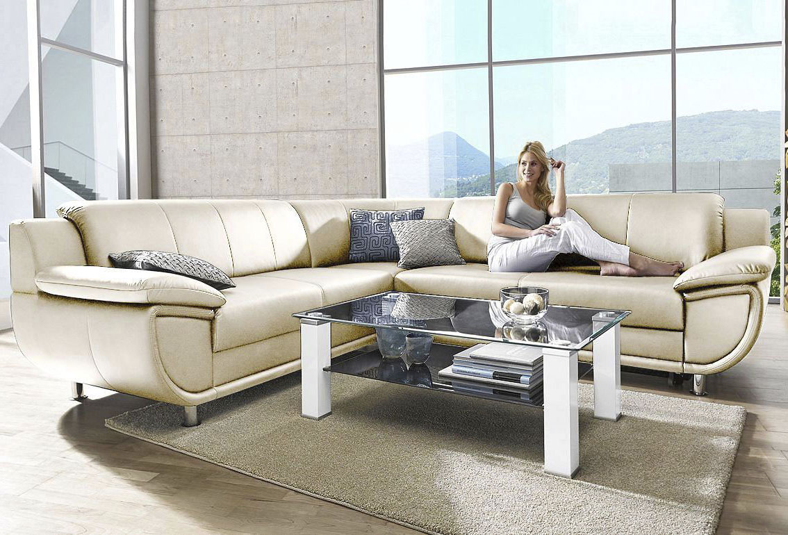 TRENDMANUFAKTUR Ecksofa "Rondo wahlweise mit Schlaffunktion, bequeme Armlehnen" L-Form, wahlw.mit Federkern, Füße chromfarben, Unser Dauertiefpreis