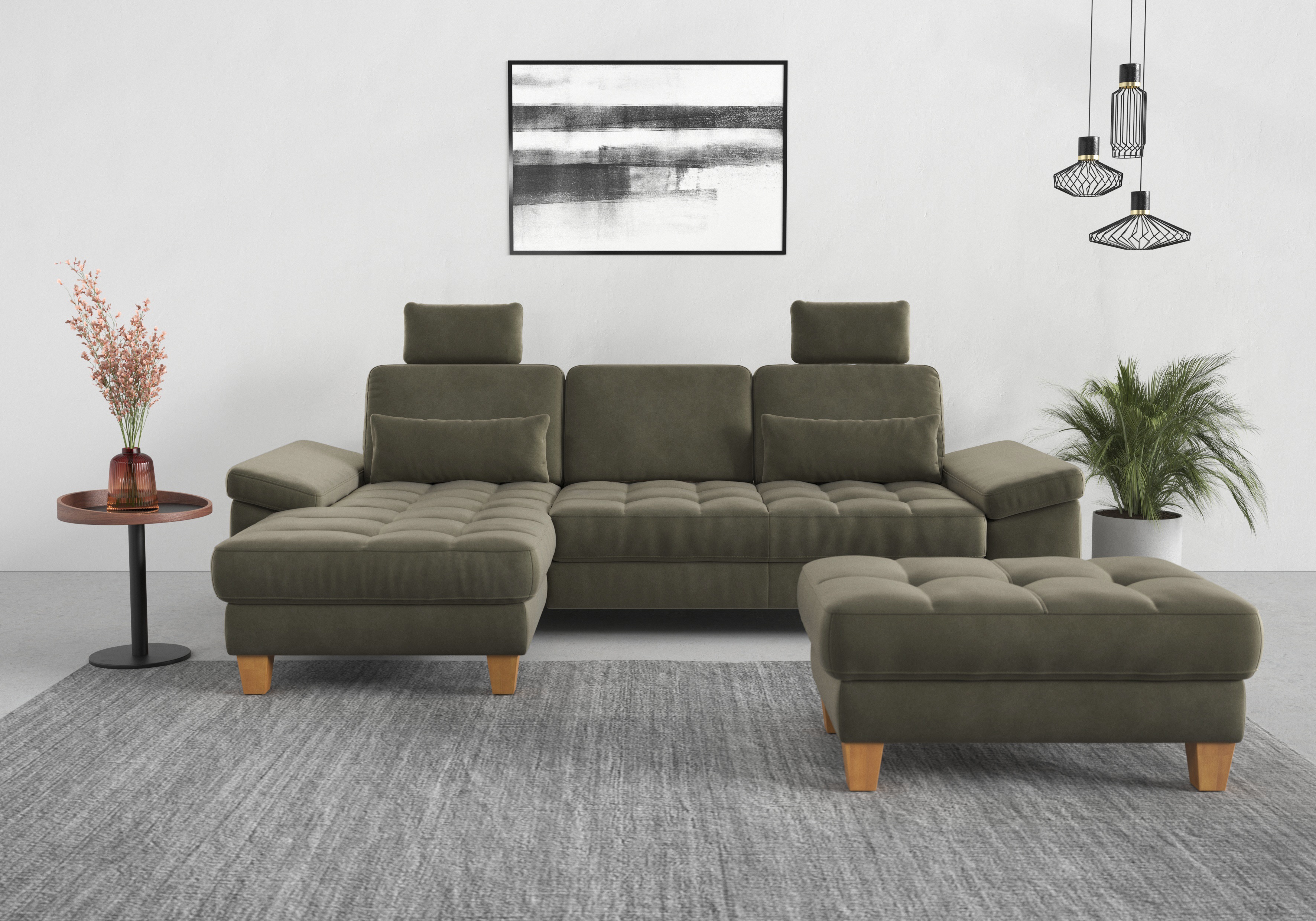 Thumbnail - sit&more Ecksofa "Westham L-Form" mit Recamiere, mit oder ohne Bettfunktion, Bettkasten, Füße Eiche