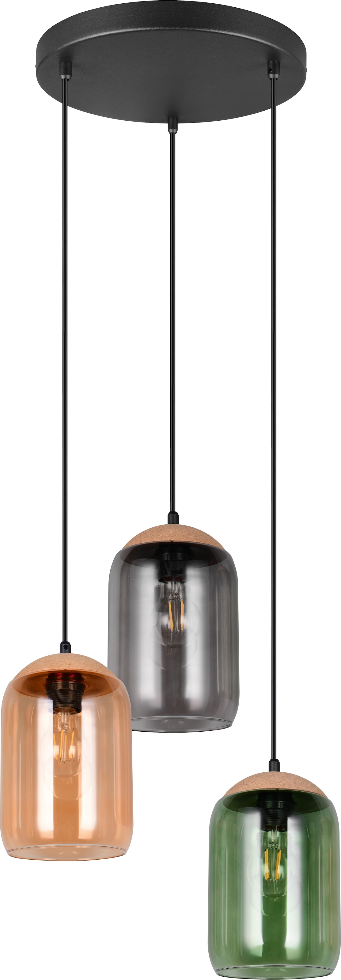 TRIO Leuchten Pendelleuchte »CORK, mehrflammige Hängelampe mit bunten Glasschirmen exkl E27 max 10W« E27 1 Stk. warmweiß - kaltweiß aus min. 50% Recycling-Material (Glas), Höhe bis 150 cm
