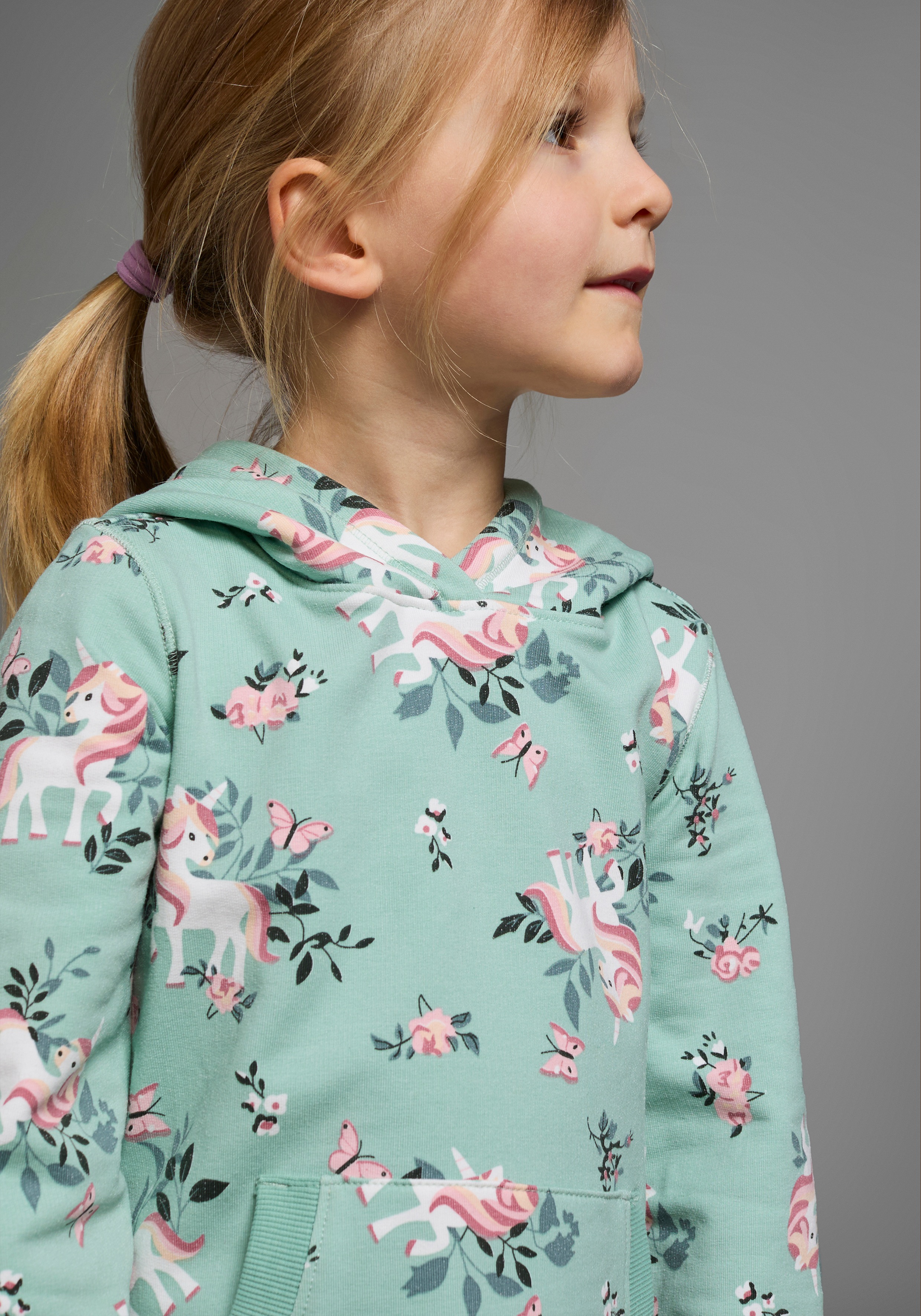 Thumbnail - KIDSWORLD Sweatkleid "Einhorn" Kängurutasche bis Mitte des Oberschenkels, mädchenhafter Style