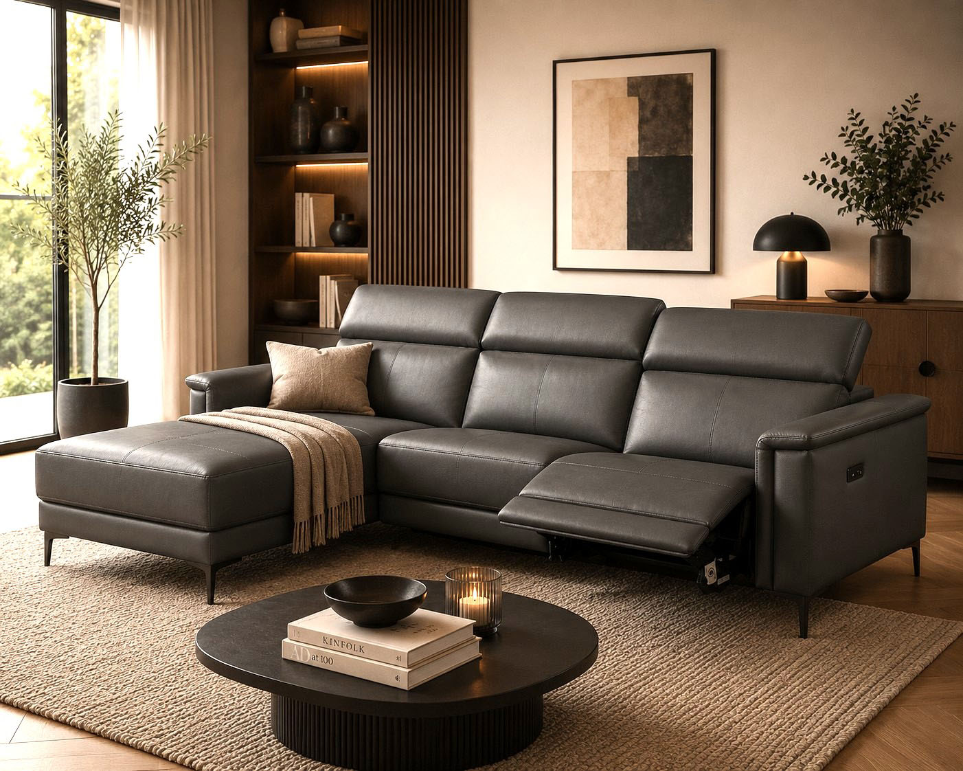 OTTO home Ecksofa "LUND, Naturleder, L-Form, 261cm, man./elektr. Relaxfunktion (USB-A)" mit USB A-Anschluss bei elektrischer Variante und Kopfteilverstellung
