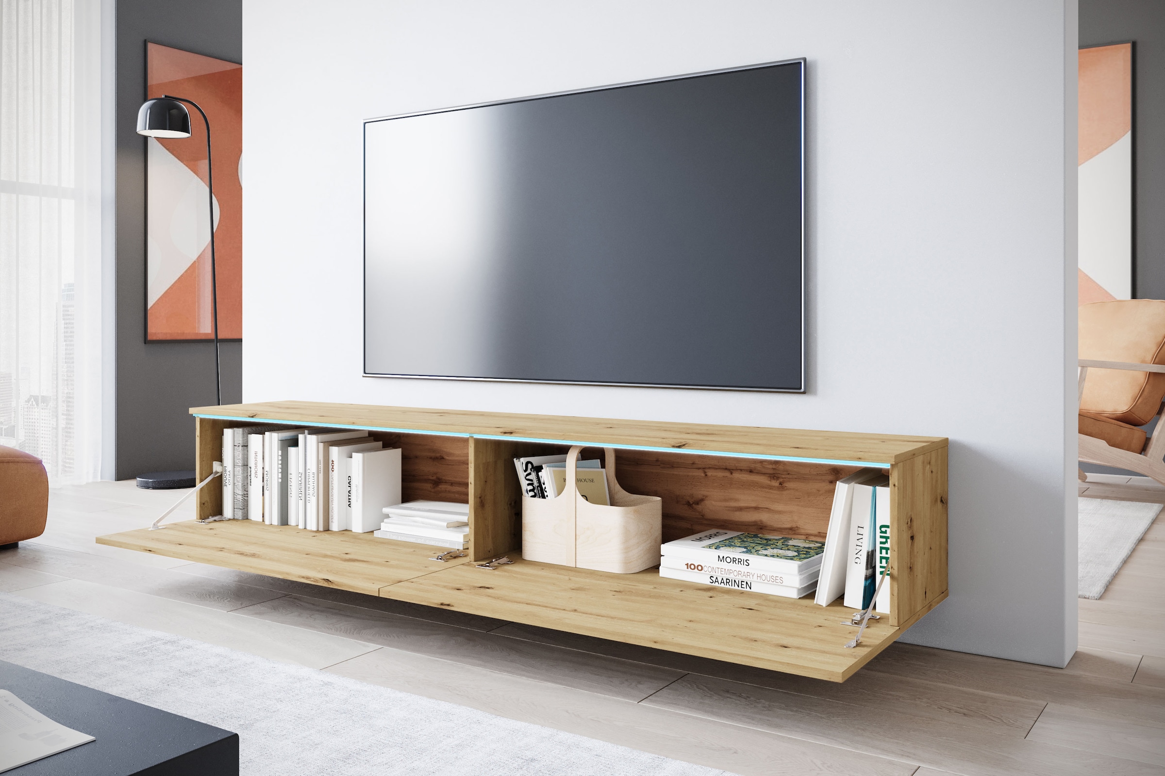 INOSIGN Lowboard »LOWBOARD VERA«, moderne grifflose TV-Board, TV-Schrank 180 cm, stehend und hängend