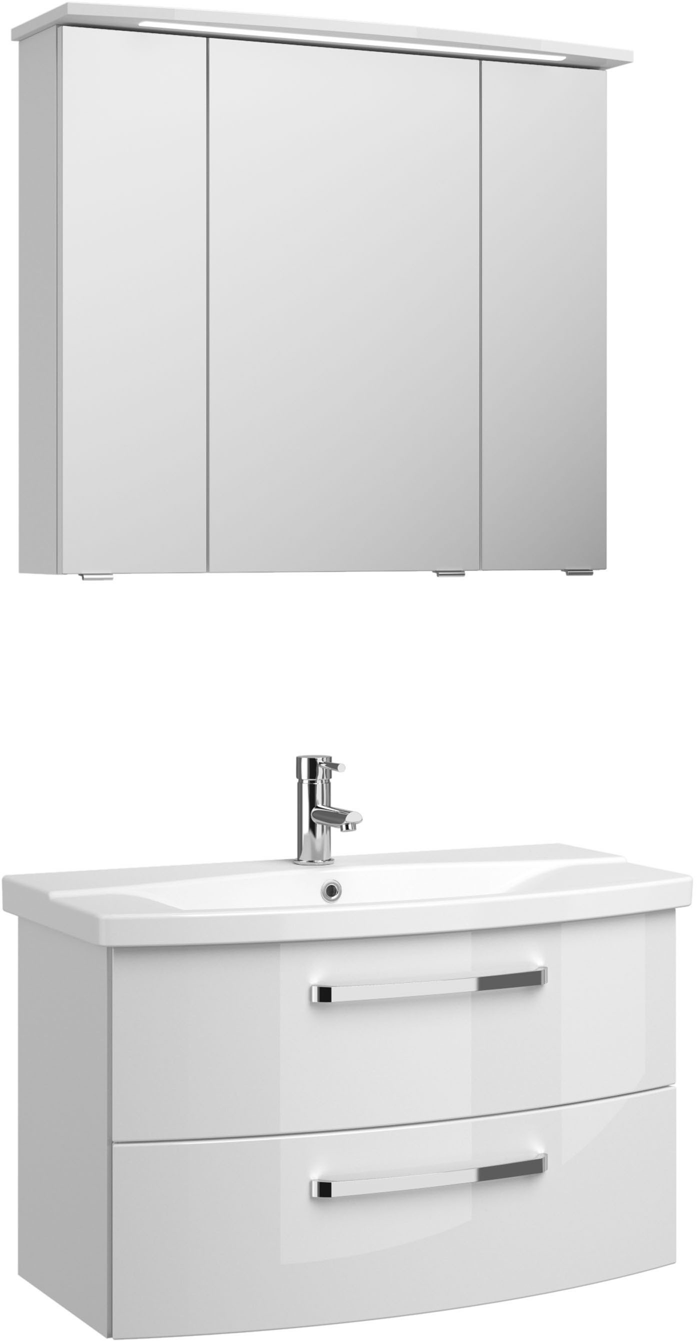 Saphir Badmöbel-Set »Serie 4010 2-teilig Keramik-Waschtisch mit LED-Spiegelschrank«, (Set), Badezimmer Set 84 cm breit, inkl. Türdämpfer, 3 Türen, 2 Schubladen