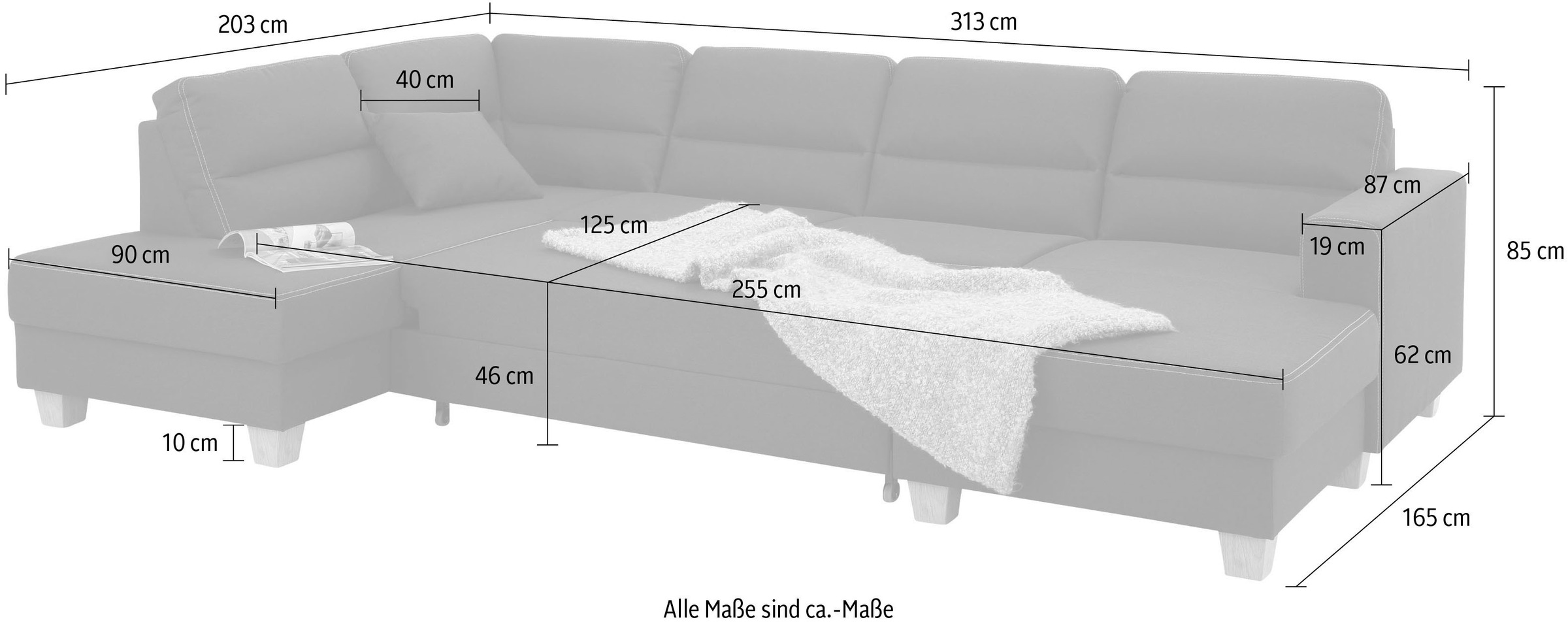 Home affaire Wohnlandschaft »Navan, U-Form«, wahlweise mit Bettfunktion und Kopfstütze