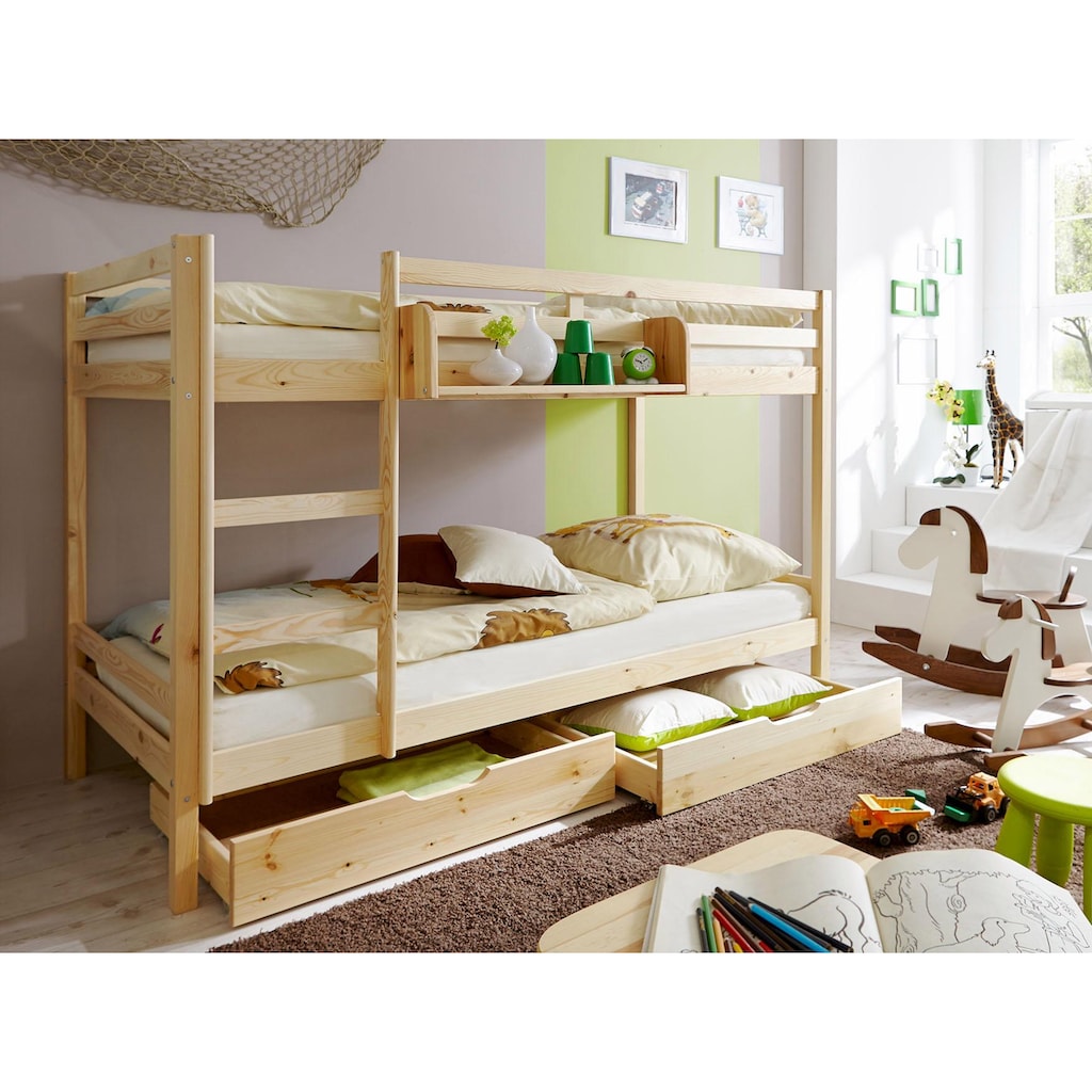 Ticaa Kinder-Etagenbett »René, FSC® zertifiziertes Massivholz, mit Trittleiter + Rundum-Absturzschutz, in natur und weiß lieferbar